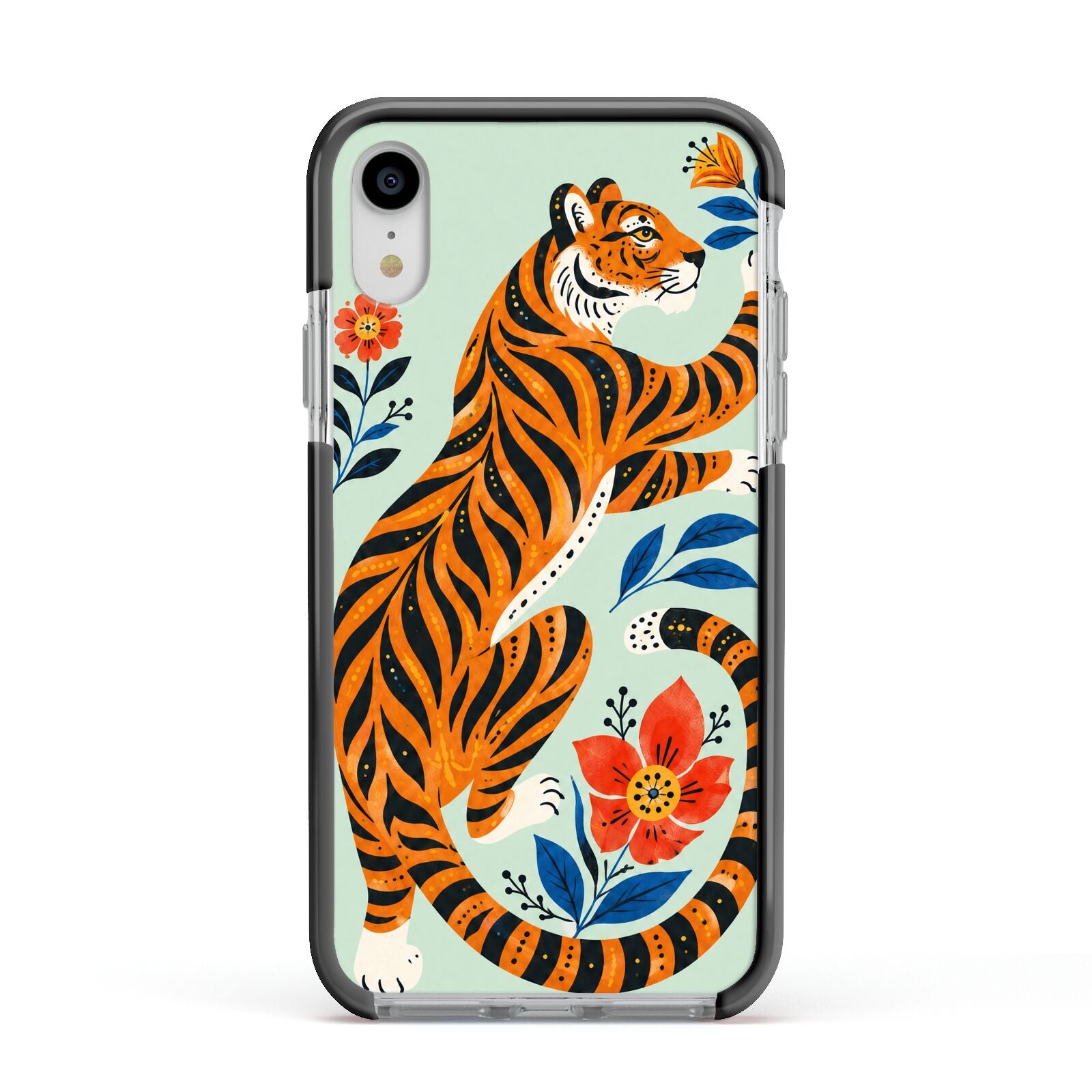 Tiger Reverie Apple iPhone XR Impact Case Black Edge on Silver Phone