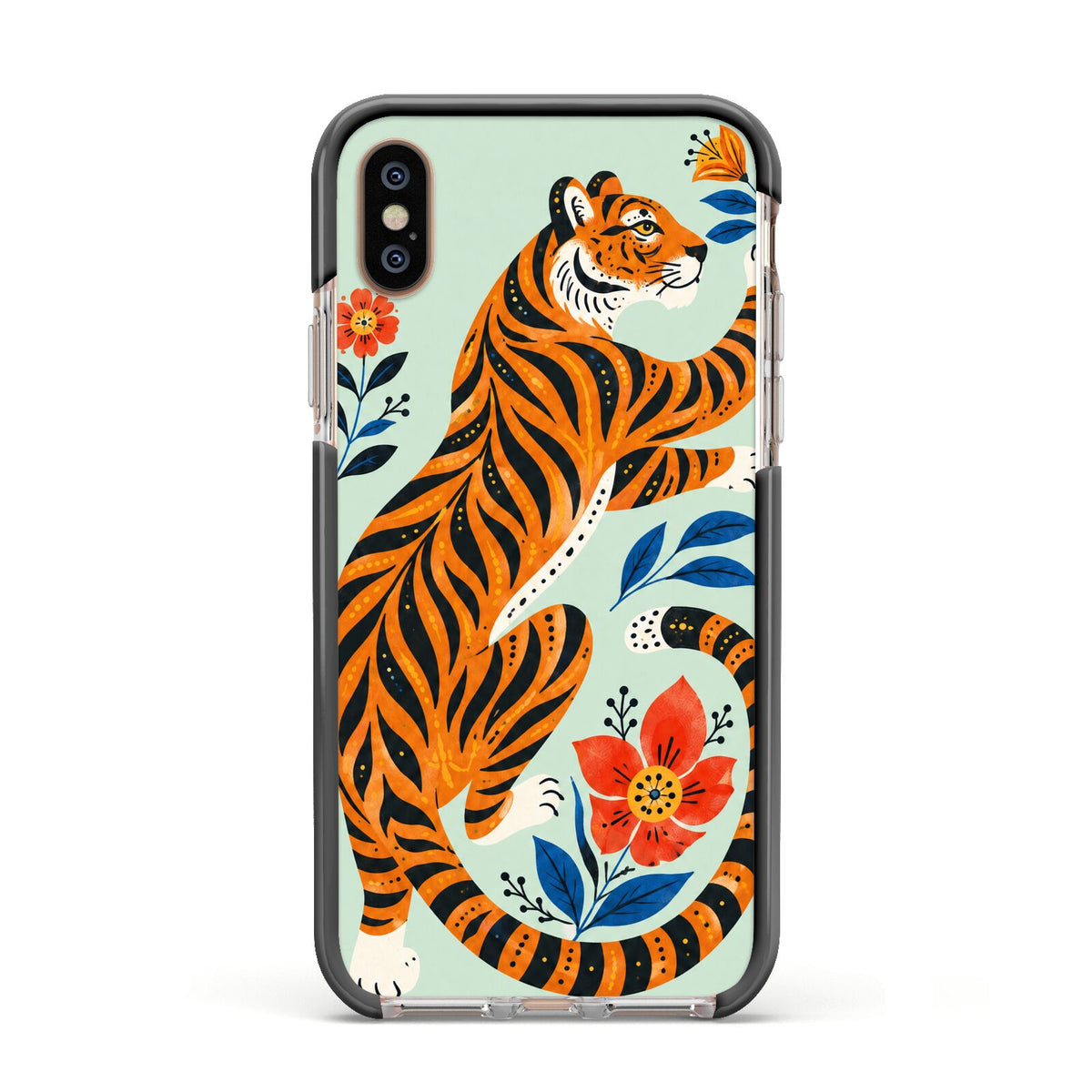 Tiger Reverie Apple iPhone Xs Impact Case Black Edge on Gold Phone