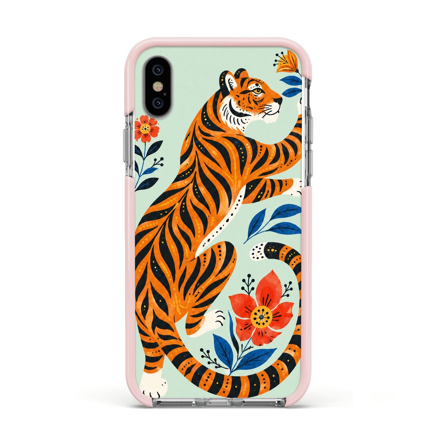 Tiger Reverie Apple iPhone Xs Impact Case Pink Edge on Silver Phone