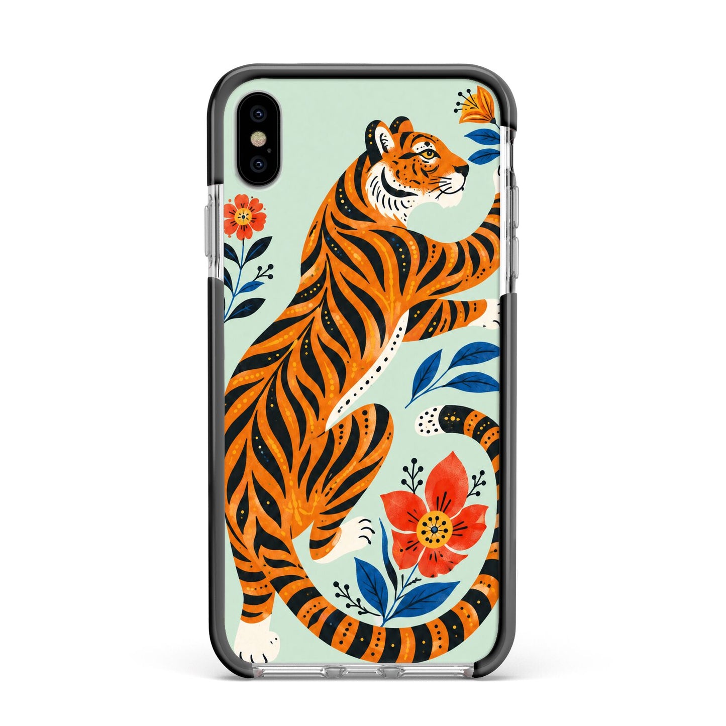 Tiger Reverie Apple iPhone Xs Max Impact Case Black Edge on Silver Phone