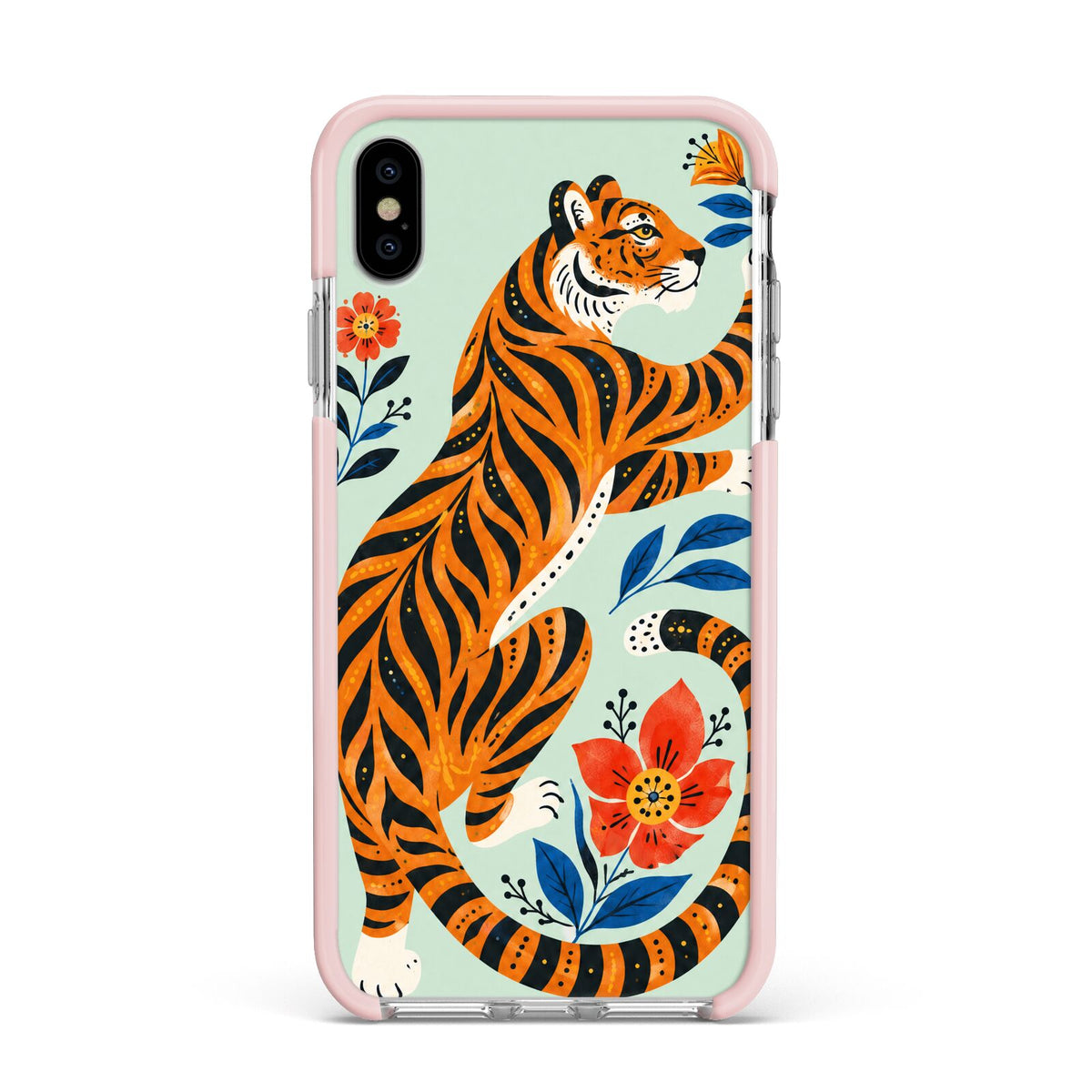 Tiger Reverie Apple iPhone Xs Max Impact Case Pink Edge on Silver Phone