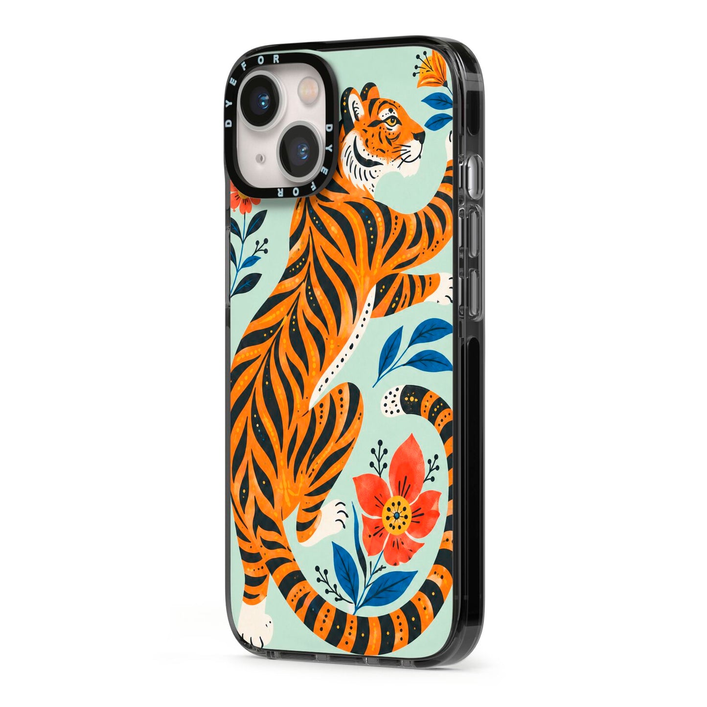 Tiger Reverie iPhone 13 Black Impact Case Side Angle on Silver phone