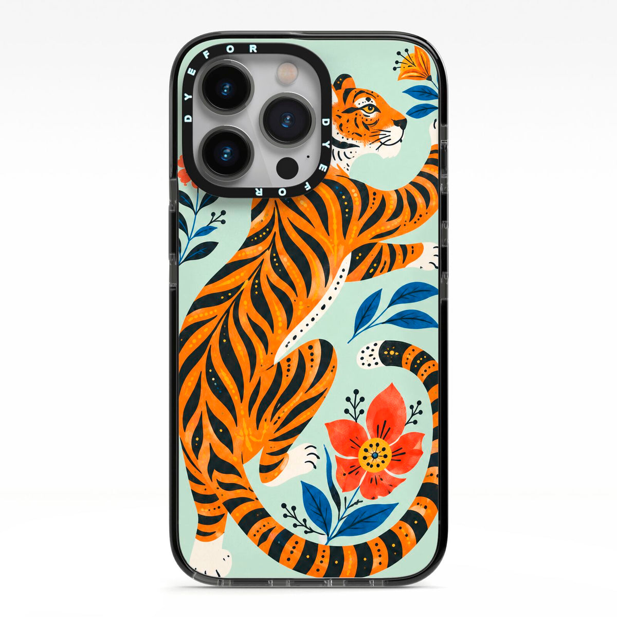 Tiger Reverie iPhone 13 Pro Black Impact Case on Silver phone
