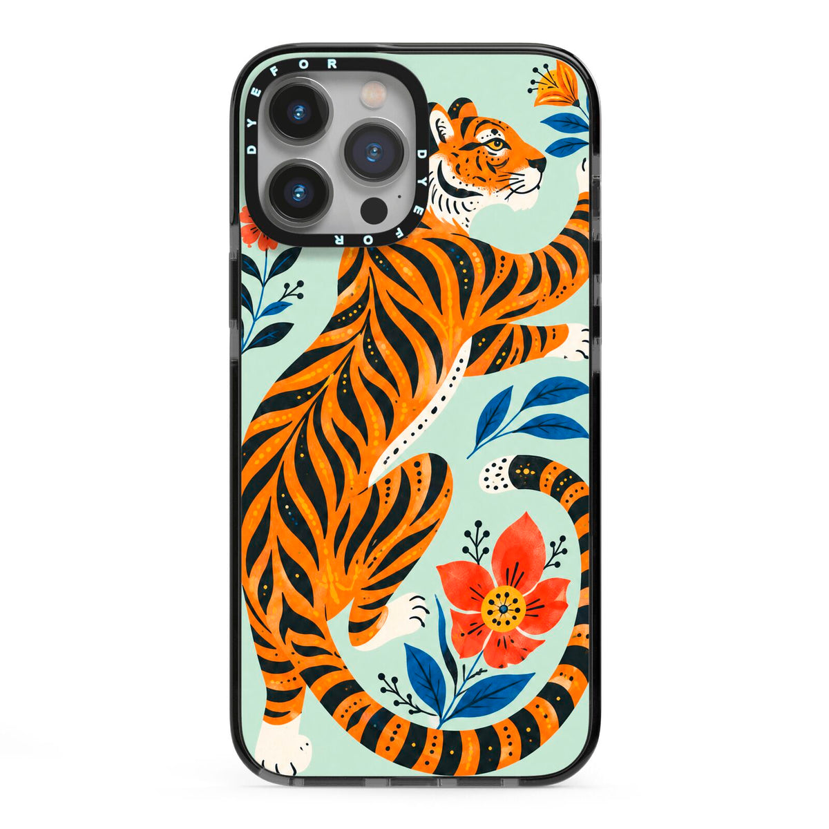 Tiger Reverie iPhone 13 Pro Max Black Impact Case on Silver phone