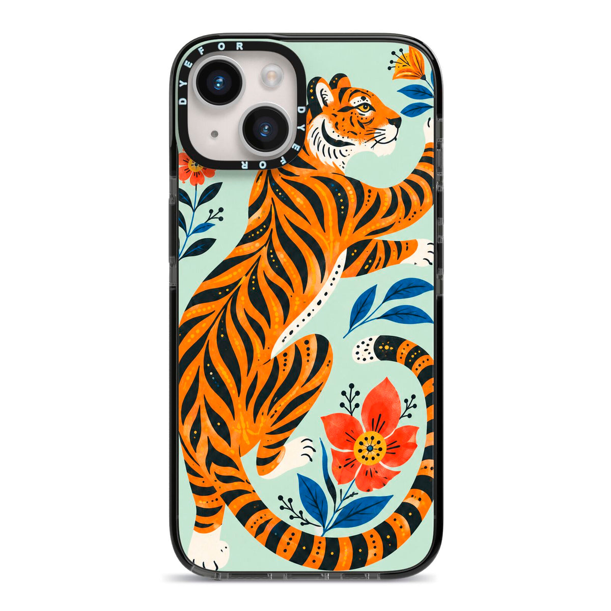 Tiger Reverie iPhone 14 Black Impact Case on Silver phone