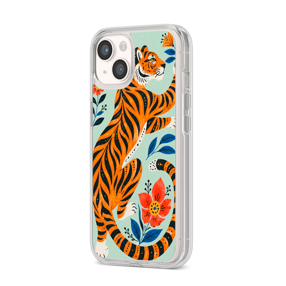 Tiger Reverie iPhone 14 Clear Tough Case Starlight Angled Image