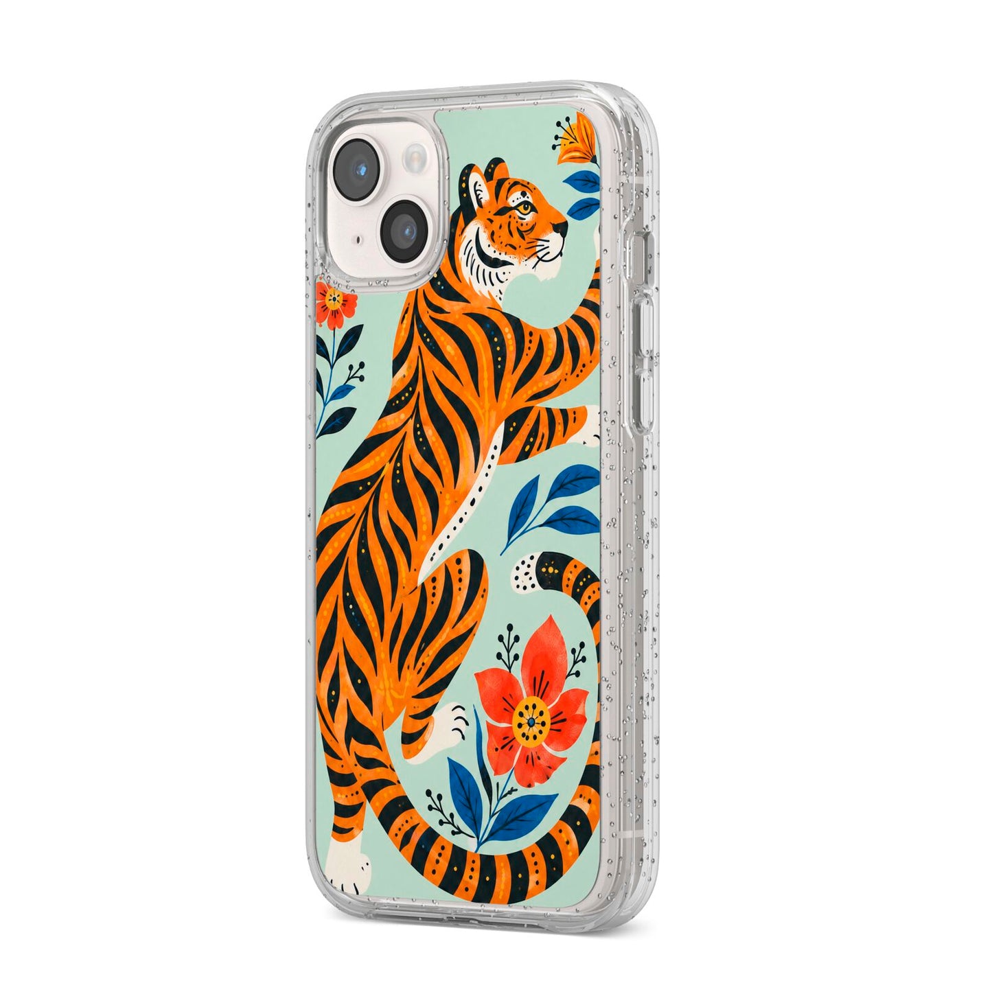 Tiger Reverie iPhone 14 Plus Glitter Tough Case Starlight Angled Image