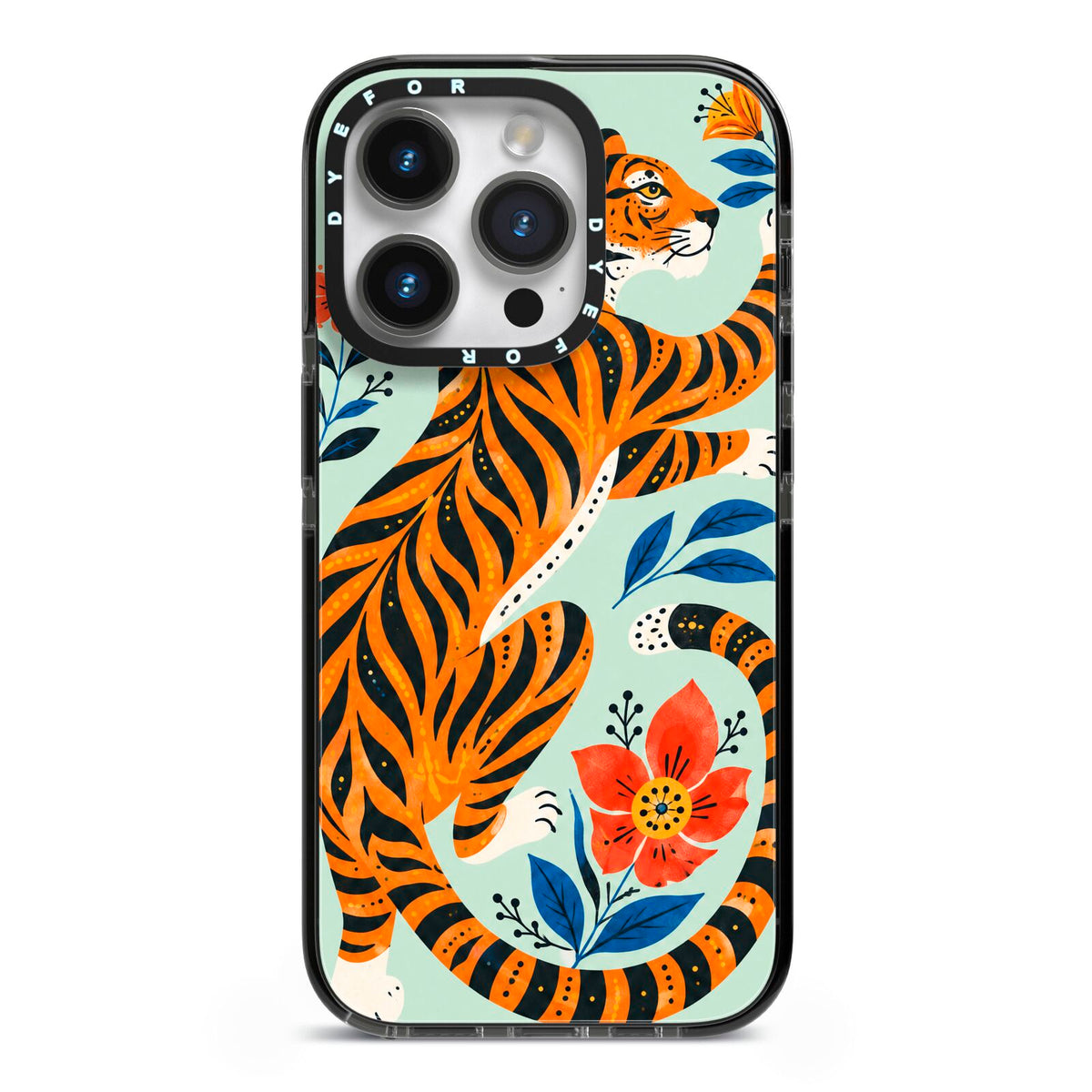 Tiger Reverie iPhone 14 Pro Black Impact Case on Silver phone
