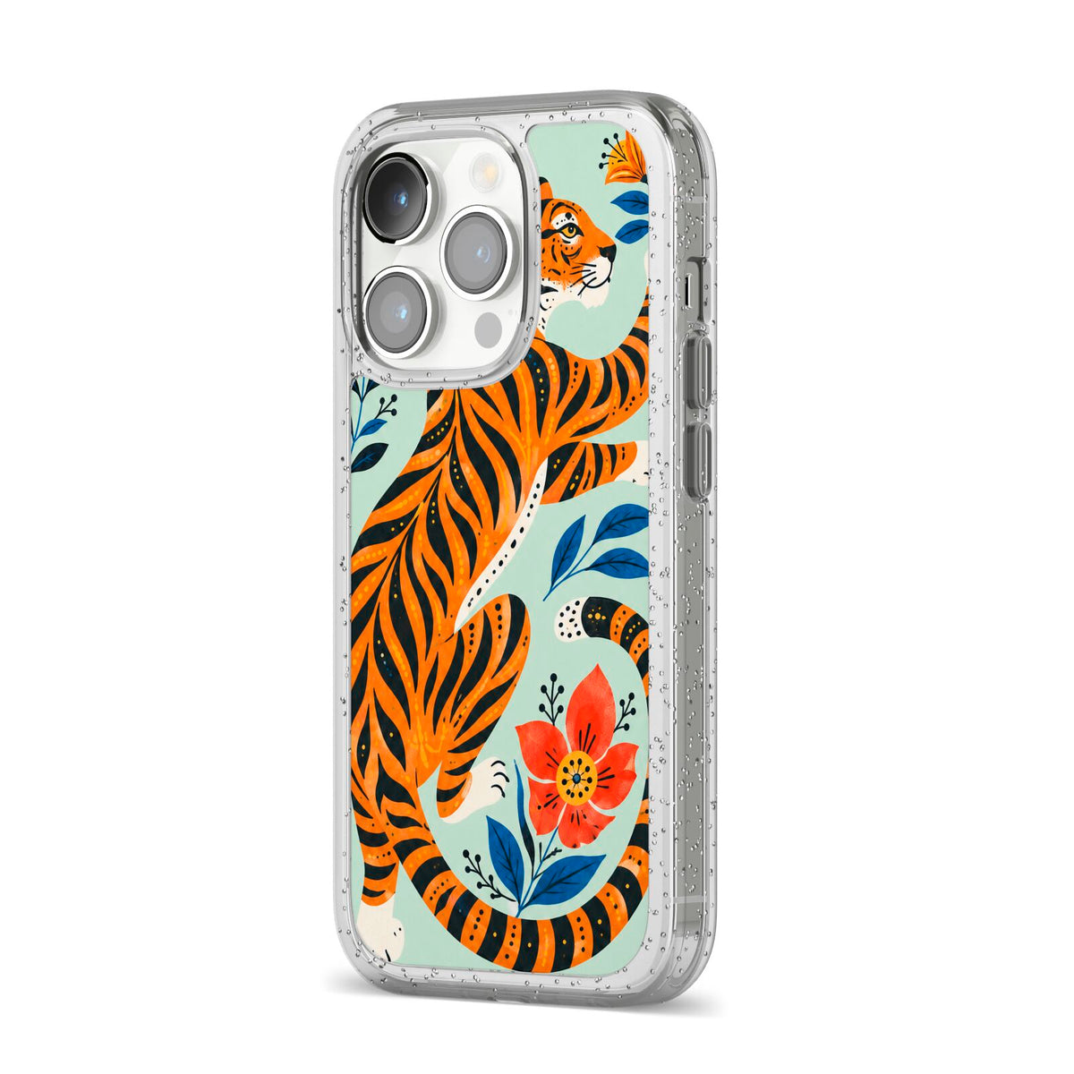 Tiger Reverie iPhone 14 Pro Glitter Tough Case Silver Angled Image