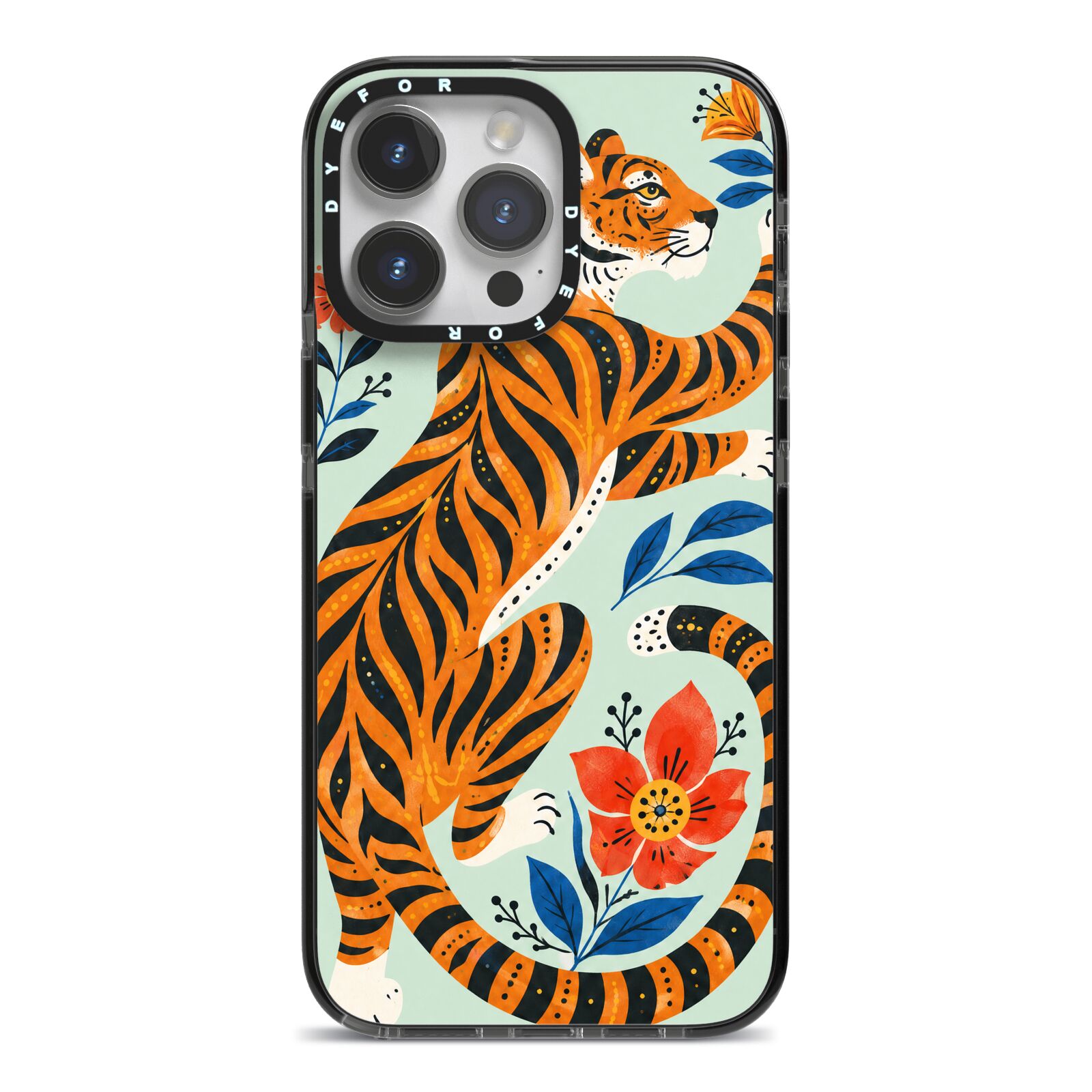 Tiger Reverie iPhone 14 Pro Max Black Impact Case on Silver phone