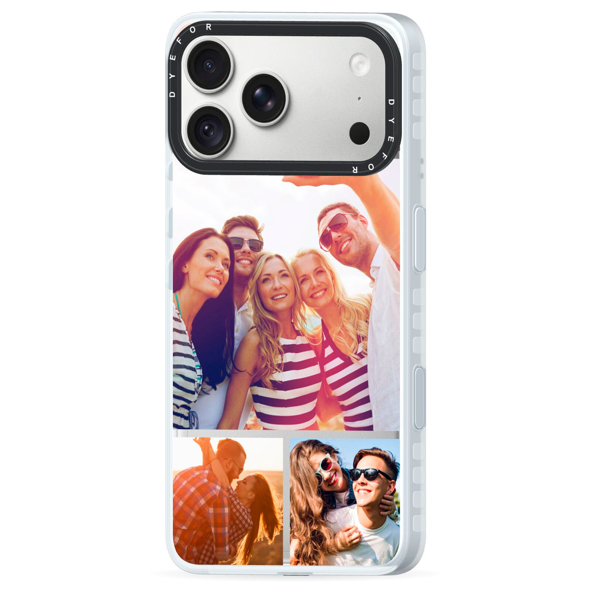 Tile Photo Collage Upload iPhone 18 Pro Max Black Impact Pre order Case Side Angle on Silver phone
