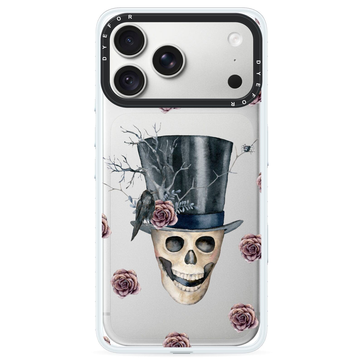 Top Hat Skull iPhone 18 Pro Max Black Impact Pre order Case on Silver phone