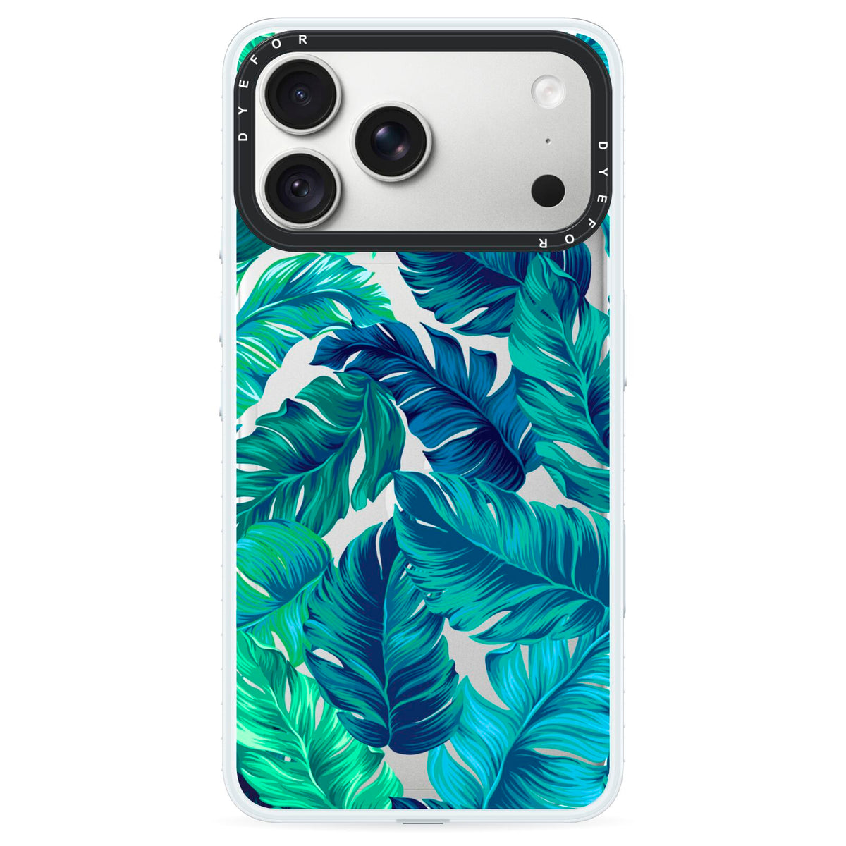 Tropical Leaves iPhone 18 Pro Black Impact Pre order Case on Silver phone