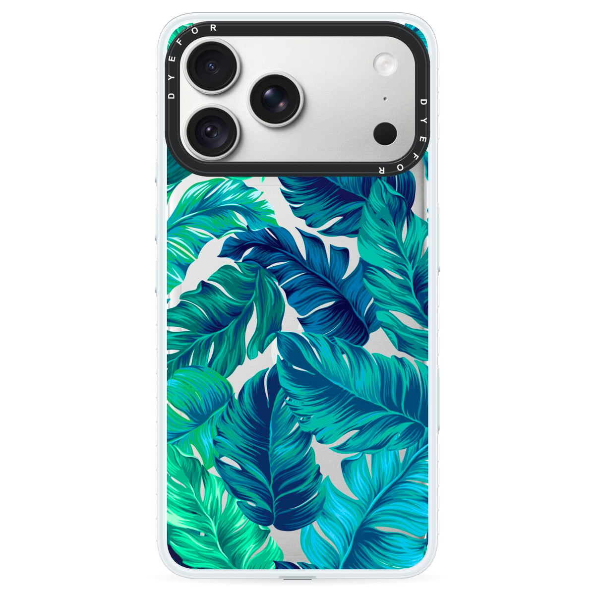 Tropical Leaves iPhone 18 Pro Max Black Impact Pre order Case on Silver phone
