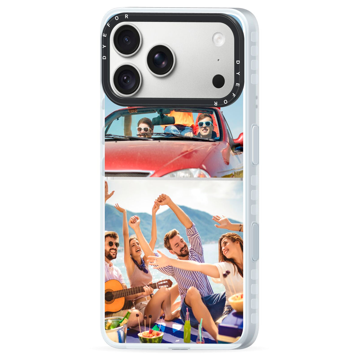 Two Photo iPhone 18 Pro Black Impact Pre order Case Side Angle on Silver phone