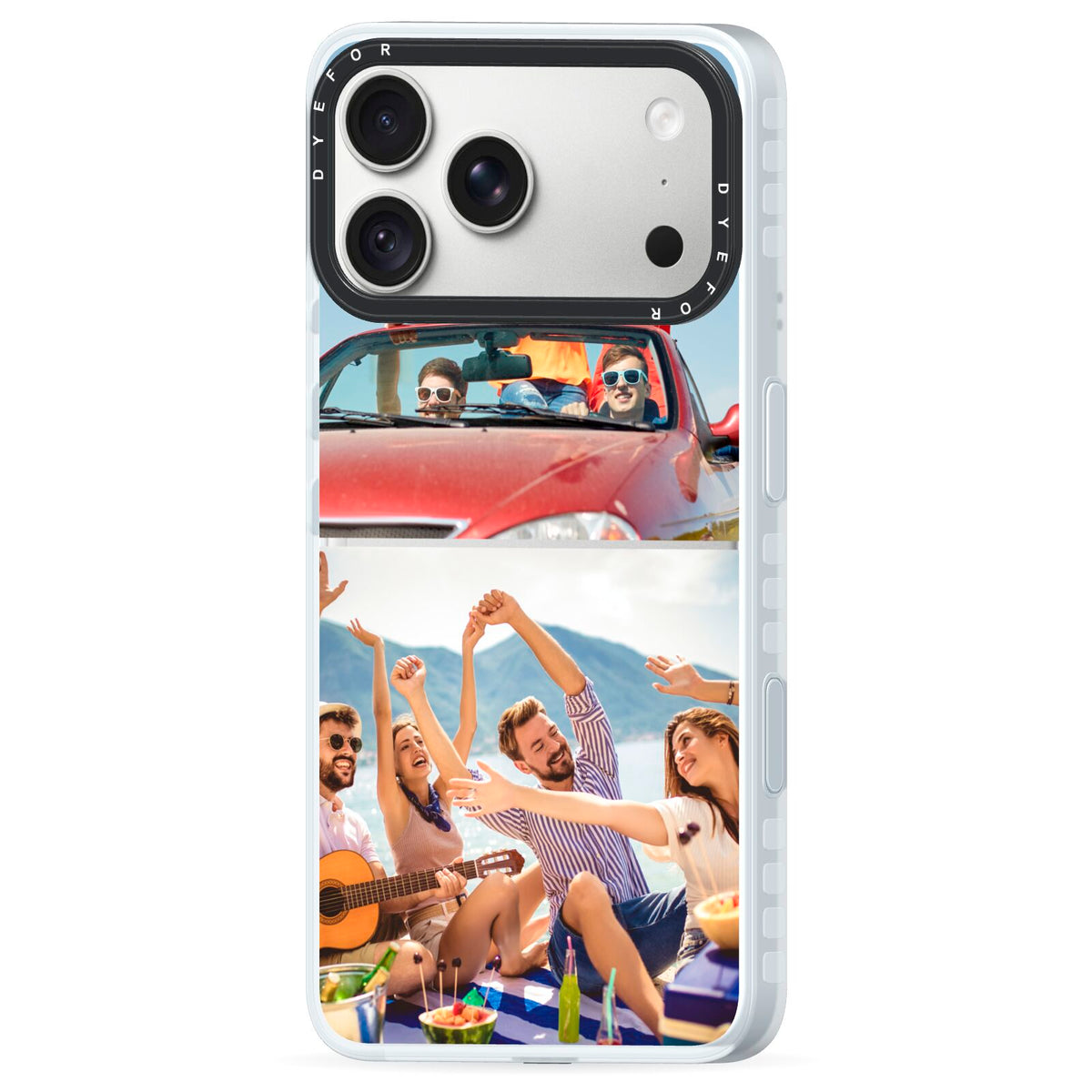 Two Photo iPhone 18 Pro Max Black Impact Pre order Case Side Angle on Silver phone