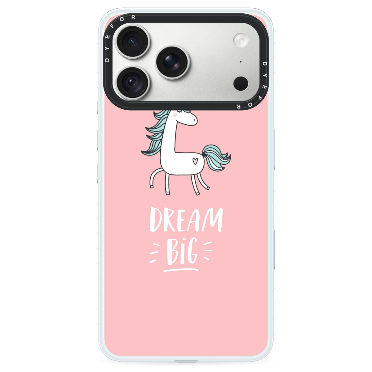 Unicorn Print Dream Big iPhone 18 Pro Max Black Impact Pre order Case on Silver phone