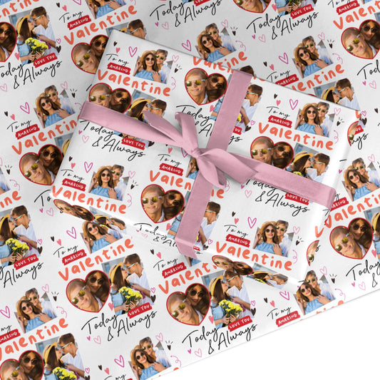 Valentine Photo Collage Love Heart Personalised Picture Design Custom Wrapping Paper