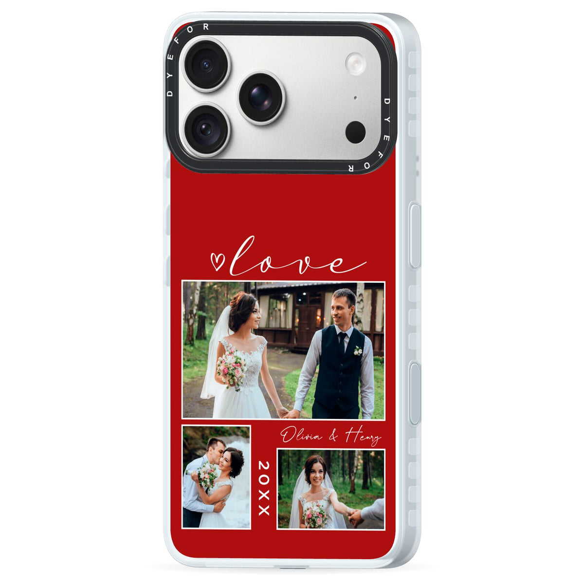Valentine Wedding Photo Personalised iPhone 18 Pro Black Impact Pre order Case Side Angle on Silver phone
