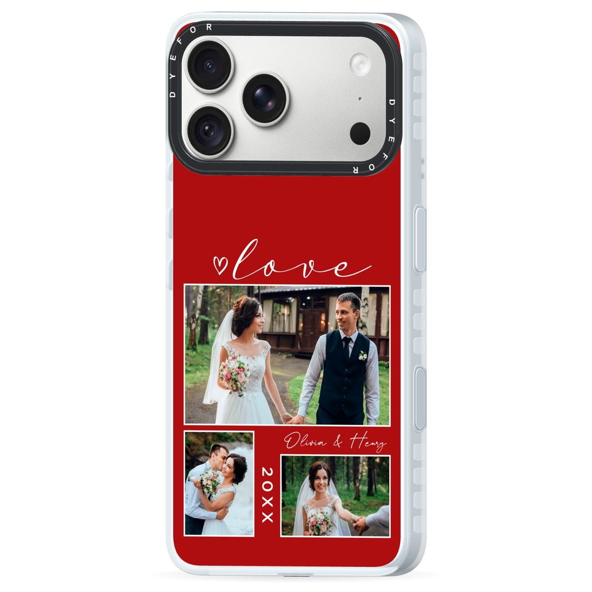 Valentine Wedding Photo Personalised iPhone 18 Pro Max Black Impact Pre order Case Side Angle on Silver phone