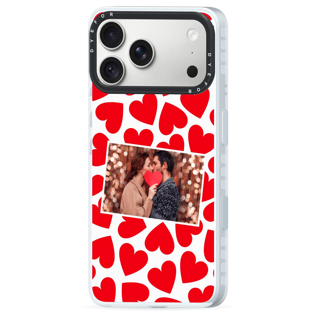 Valentines Day Heart Photo Personalised iPhone 18 Pro Black Impact Pre order Case Side Angle on Silver phone