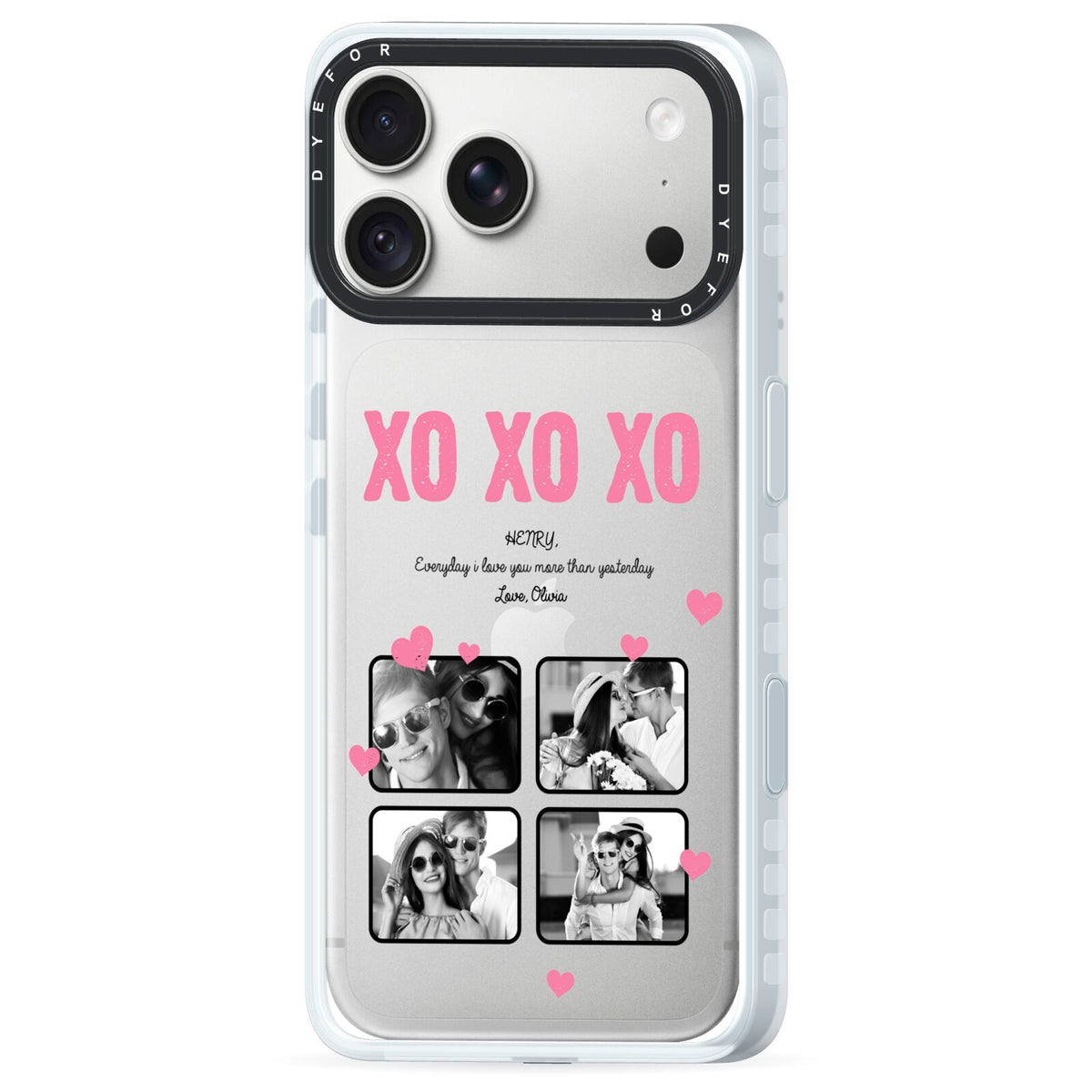 Valentines Day Photo Collage iPhone 18 Pro Black Impact Pre order Case Side Angle on Silver phone