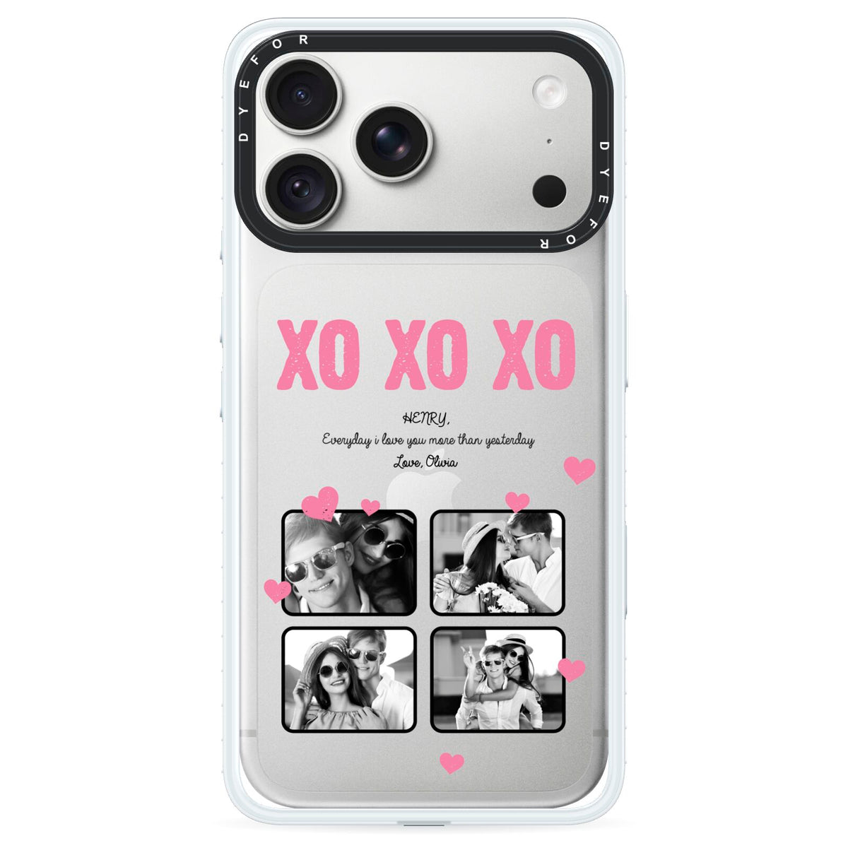 Valentines Day Photo Collage iPhone 18 Pro Black Impact Pre order Case on Silver phone