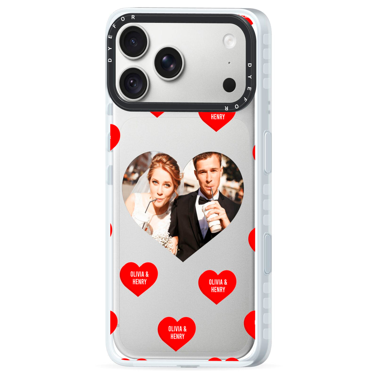 Valentines Day Photo Upload iPhone 18 Pro Max Black Impact Pre order Case Side Angle on Silver phone