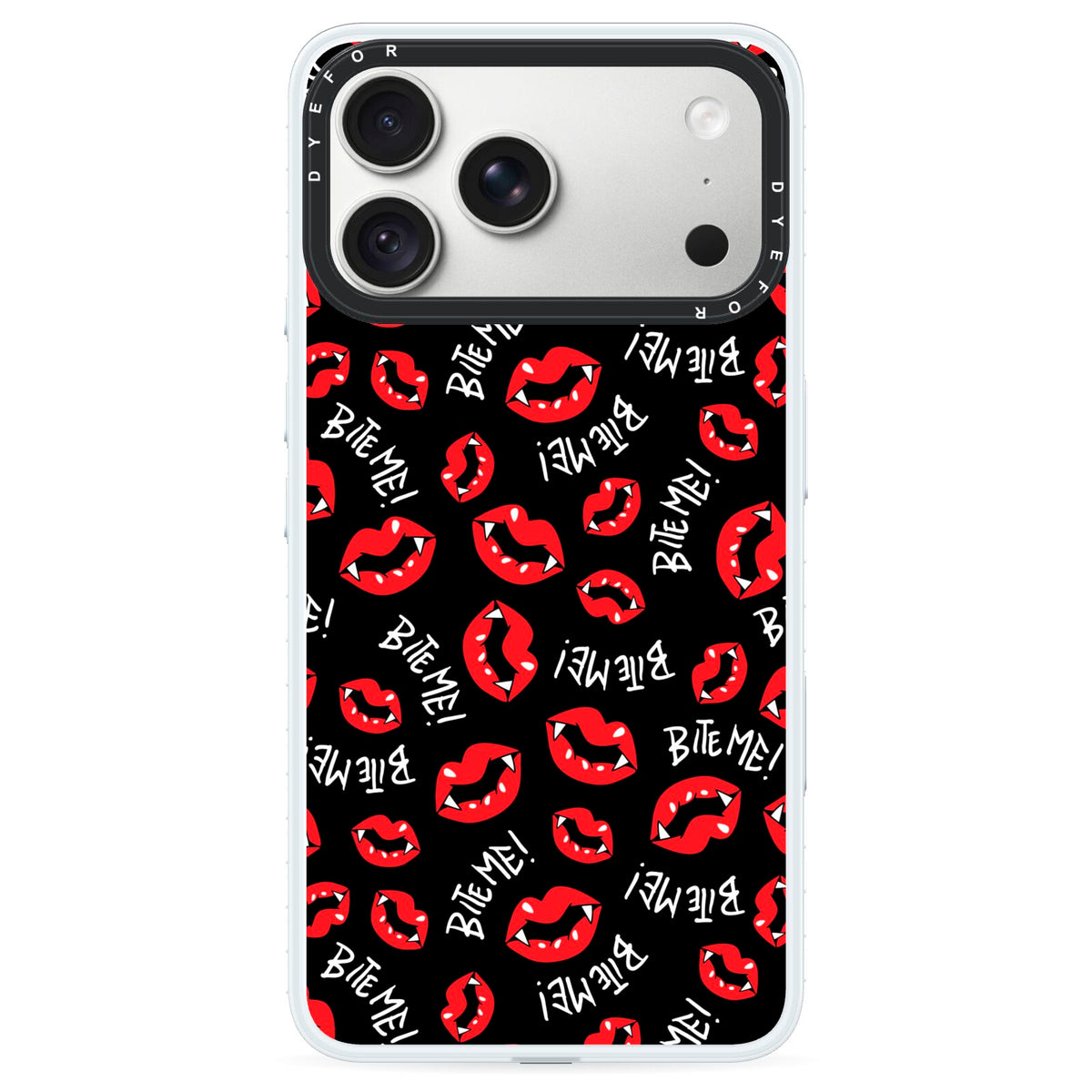 Vampire Bite Me iPhone 18 Pro Max Black Impact Pre order Case on Silver phone