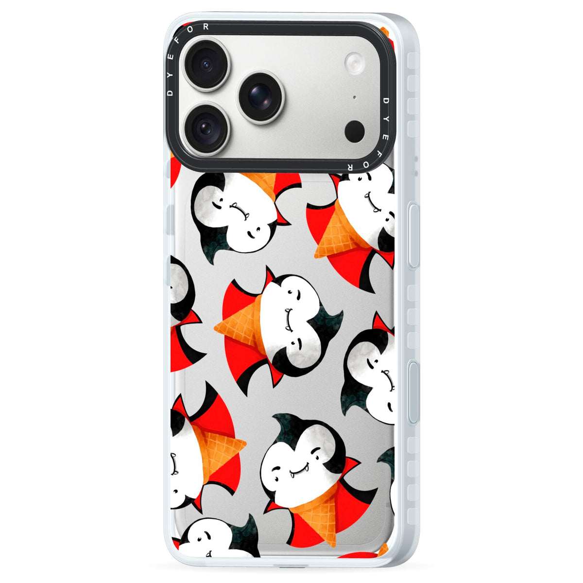 Vampire Ice Cream iPhone 18 Pro Max Black Impact Pre order Case Side Angle on Silver phone