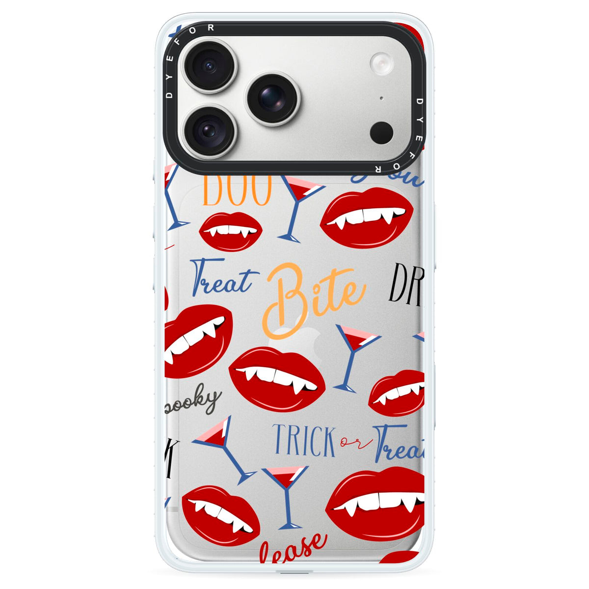 Vampire Illustrations and Catchphrases iPhone 18 Pro Black Impact Pre order Case on Silver phone