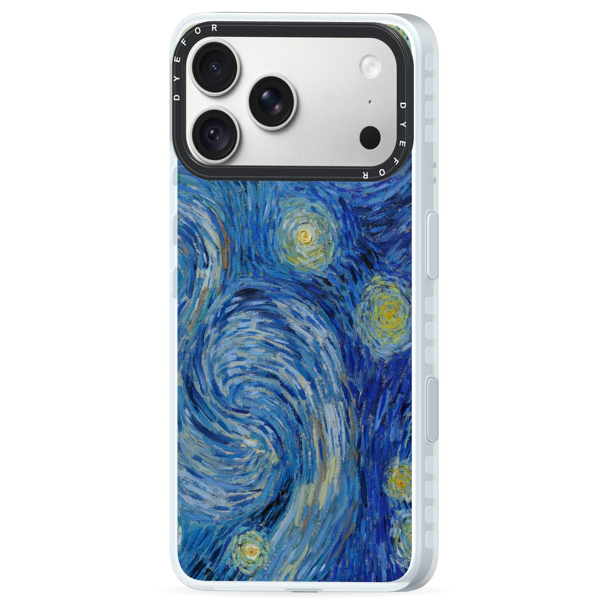 Van Gogh Starry Night iPhone 18 Pro Black Impact Pre order Case Side Angle on Silver phone
