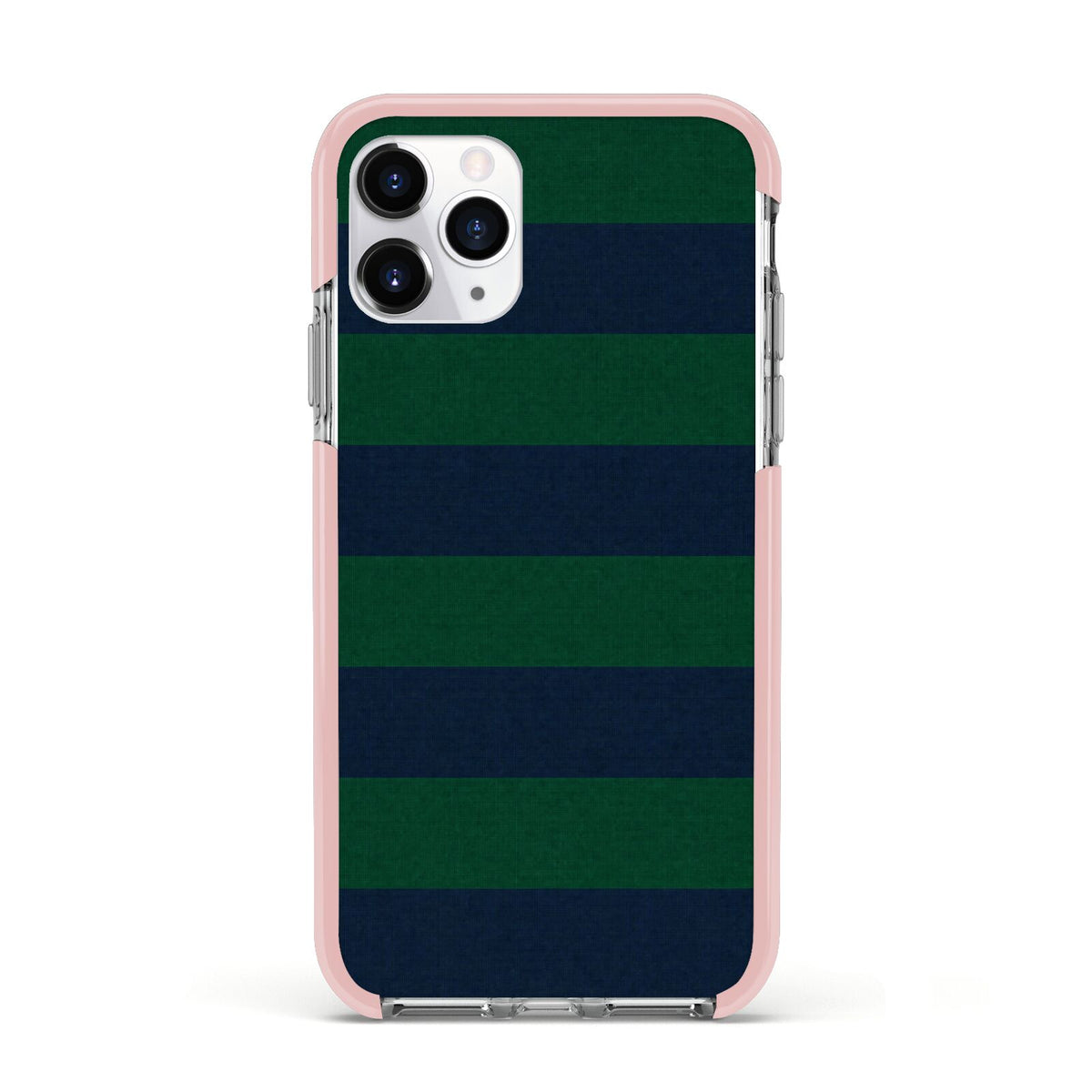 Varsity Rugby Stripe Apple iPhone 11 Pro in Silver with Pink Impact Case