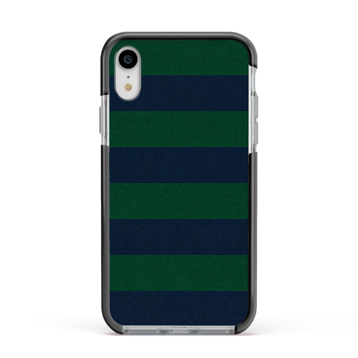 Varsity Rugby Stripe Apple iPhone XR Impact Case Black Edge on Silver Phone