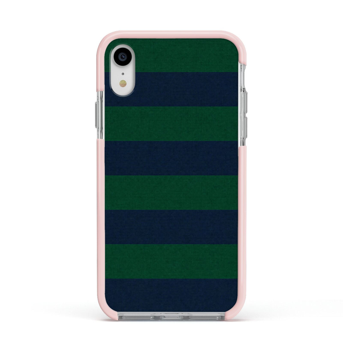 Varsity Rugby Stripe Apple iPhone XR Impact Case Pink Edge on Silver Phone