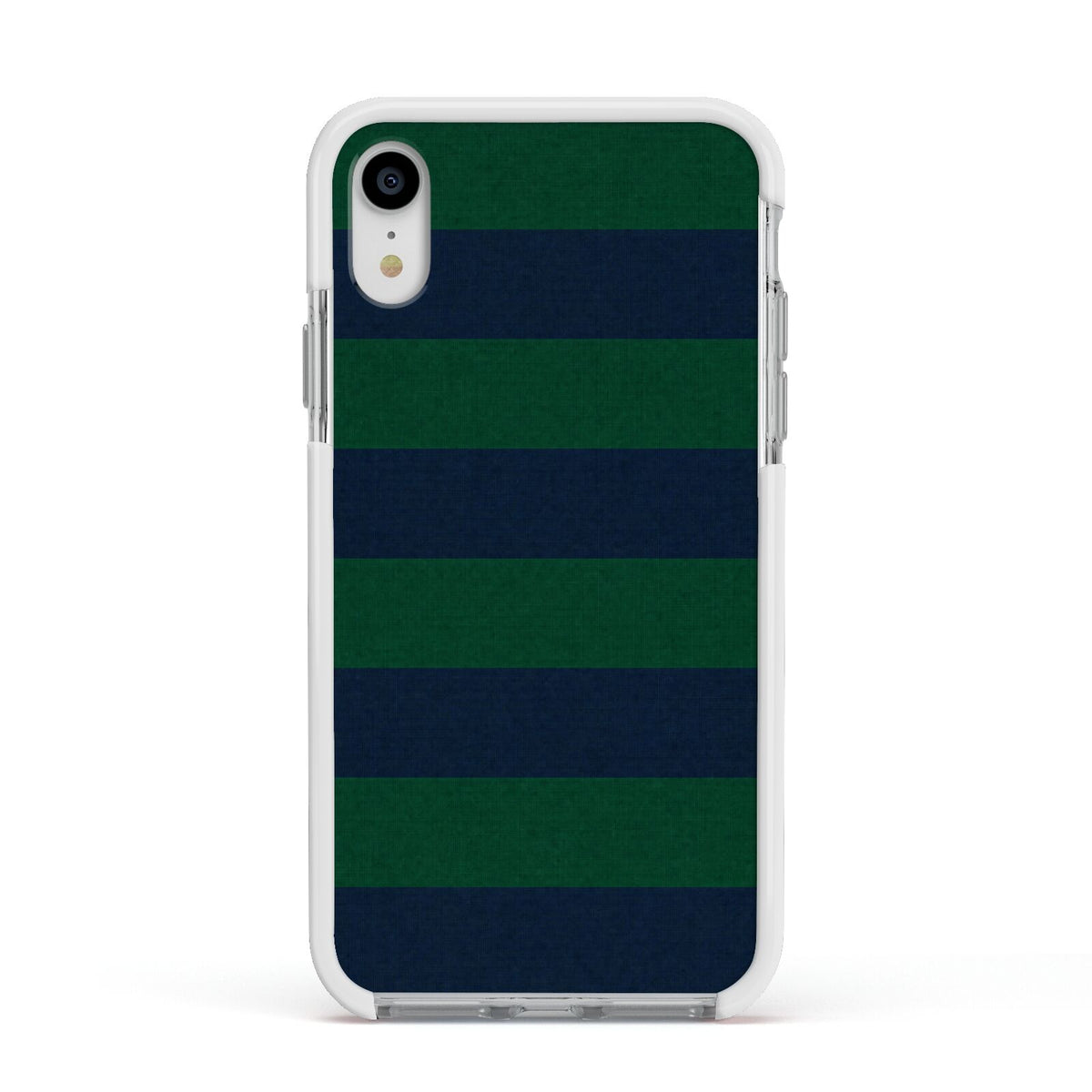 Varsity Rugby Stripe Apple iPhone XR Impact Case White Edge on Silver Phone