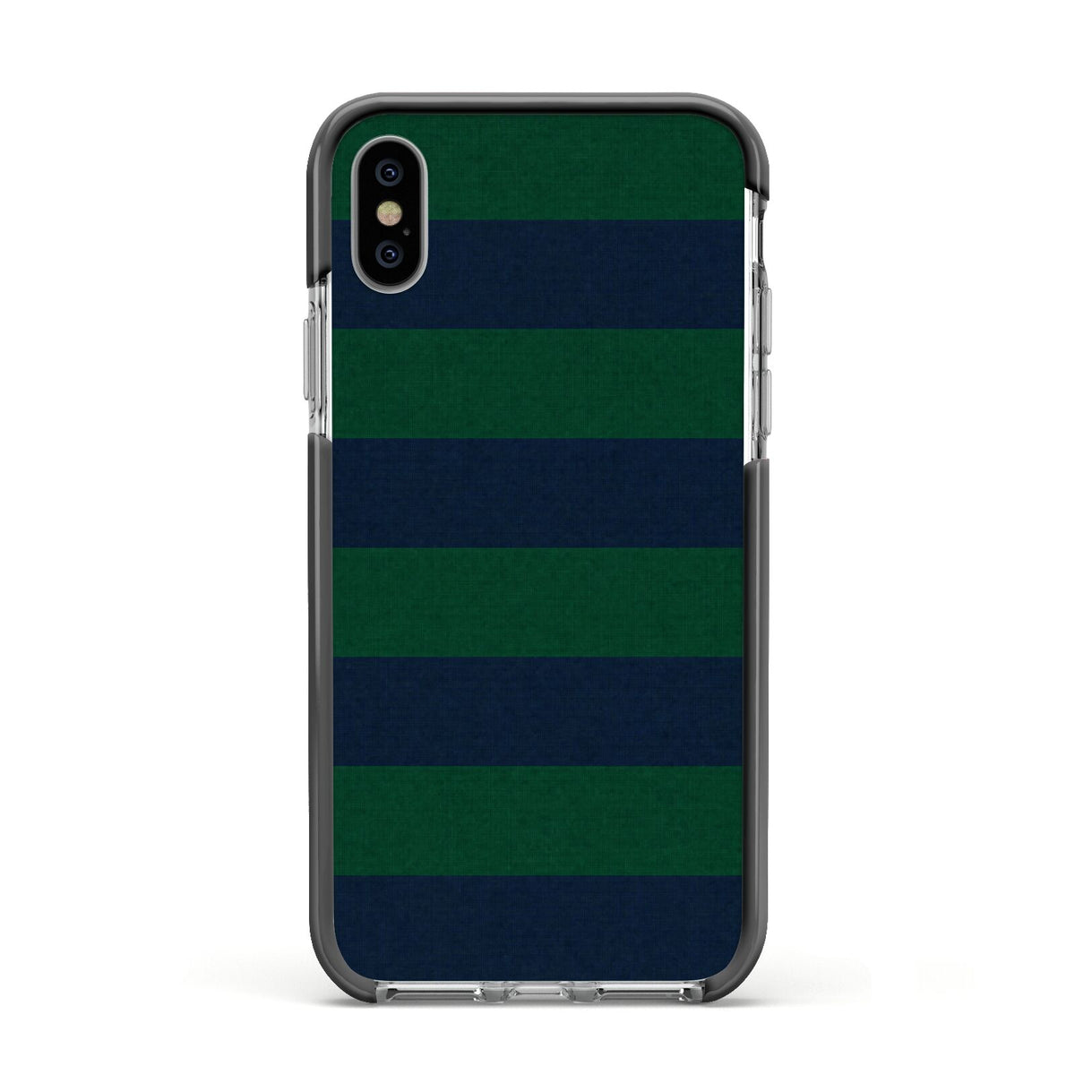 Varsity Rugby Stripe Apple iPhone Xs Impact Case Black Edge on Silver Phone