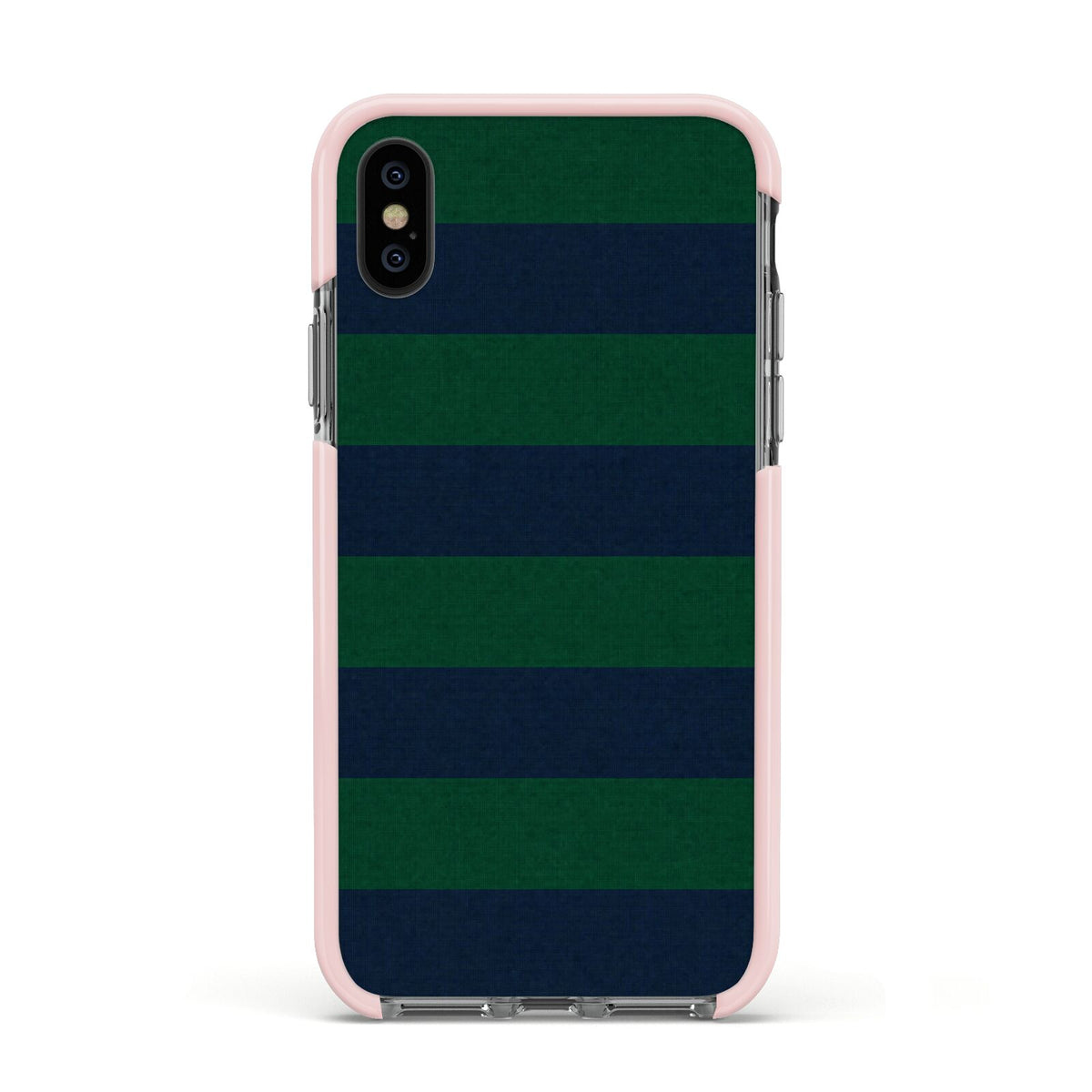 Varsity Rugby Stripe Apple iPhone Xs Impact Case Pink Edge on Black Phone