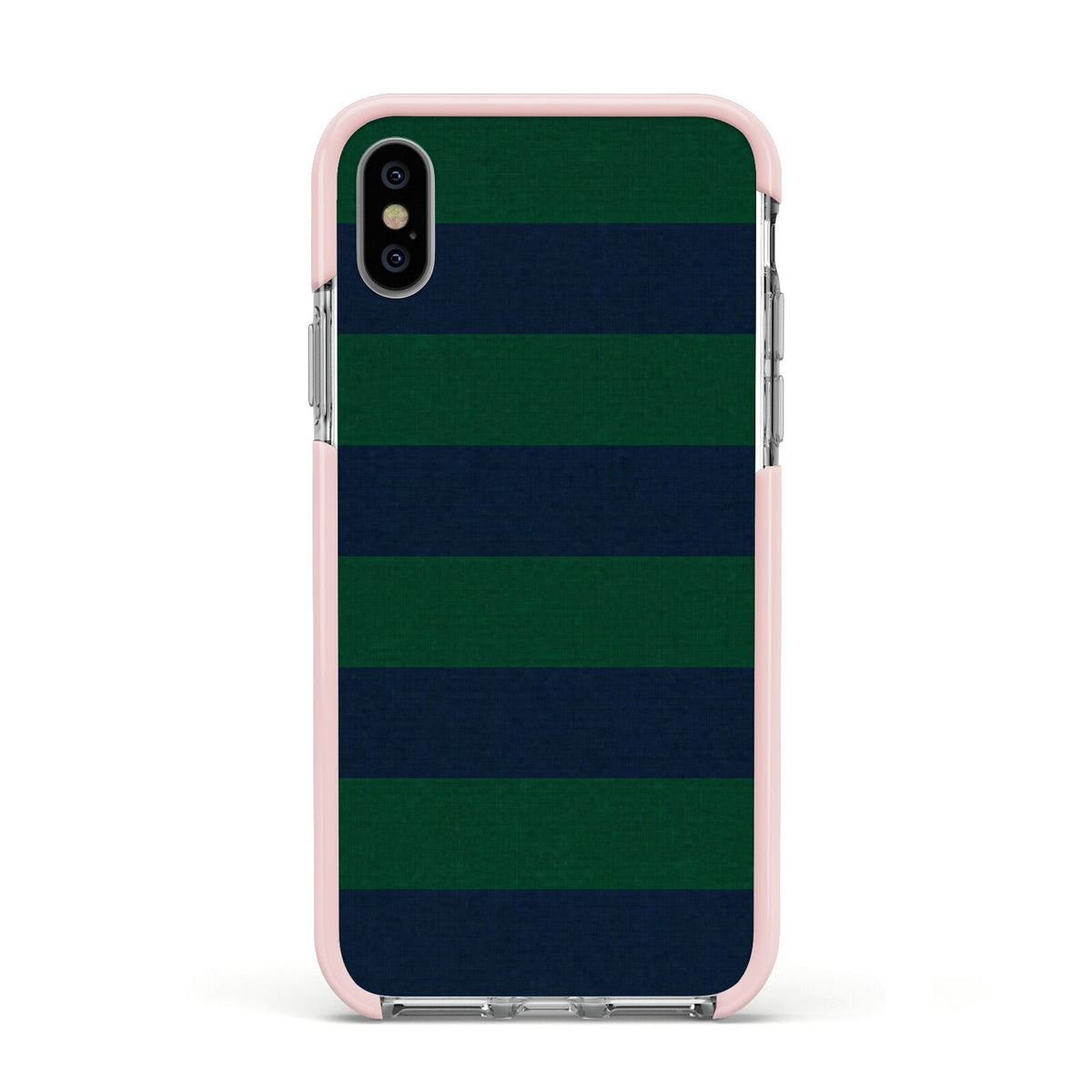 Varsity Rugby Stripe Apple iPhone Xs Impact Case Pink Edge on Silver Phone