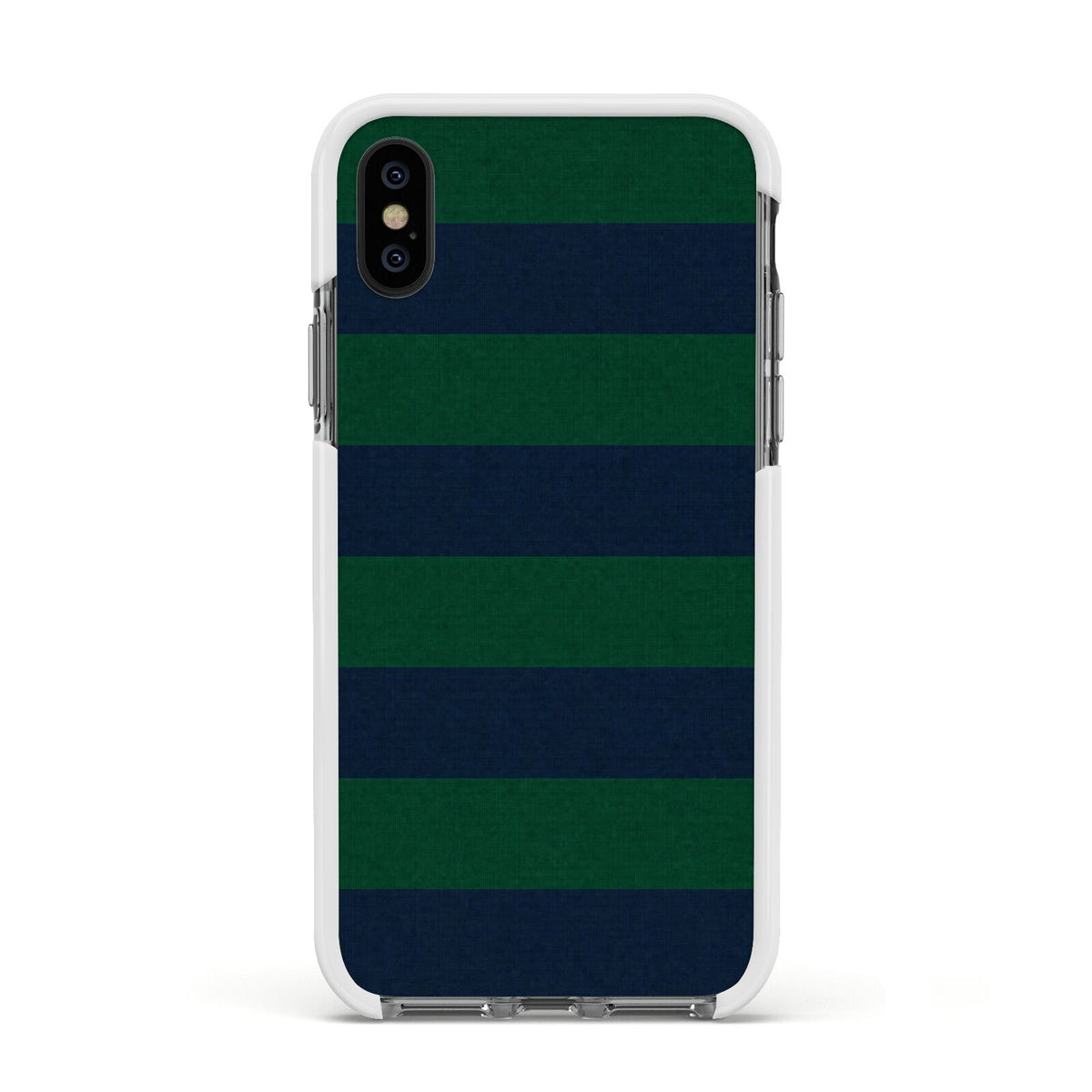 Varsity Rugby Stripe Apple iPhone Xs Impact Case White Edge on Black Phone