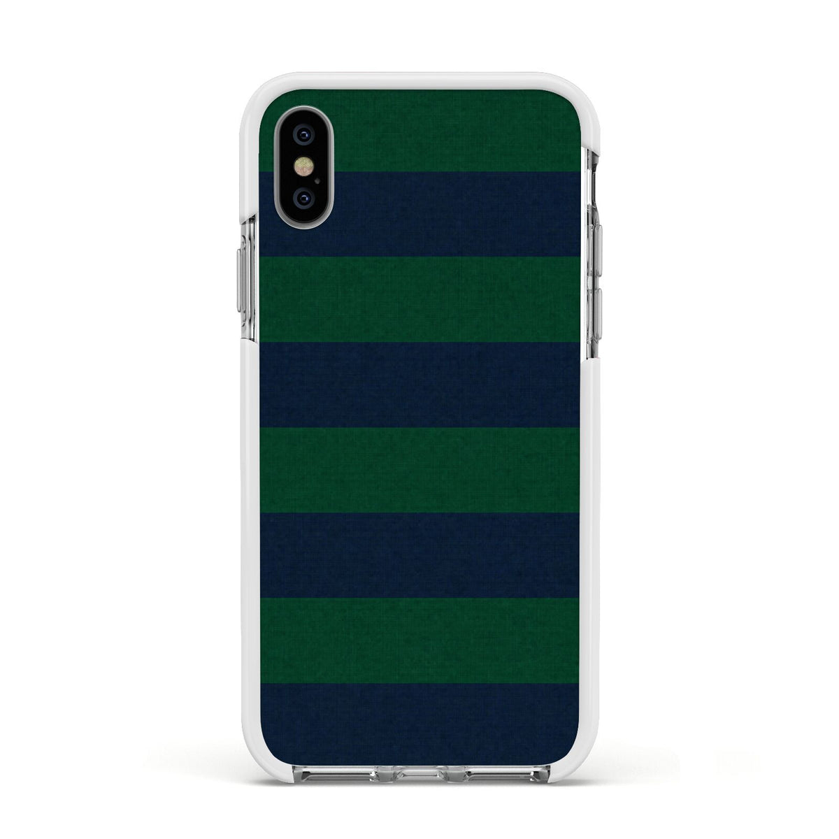Varsity Rugby Stripe Apple iPhone Xs Impact Case White Edge on Silver Phone