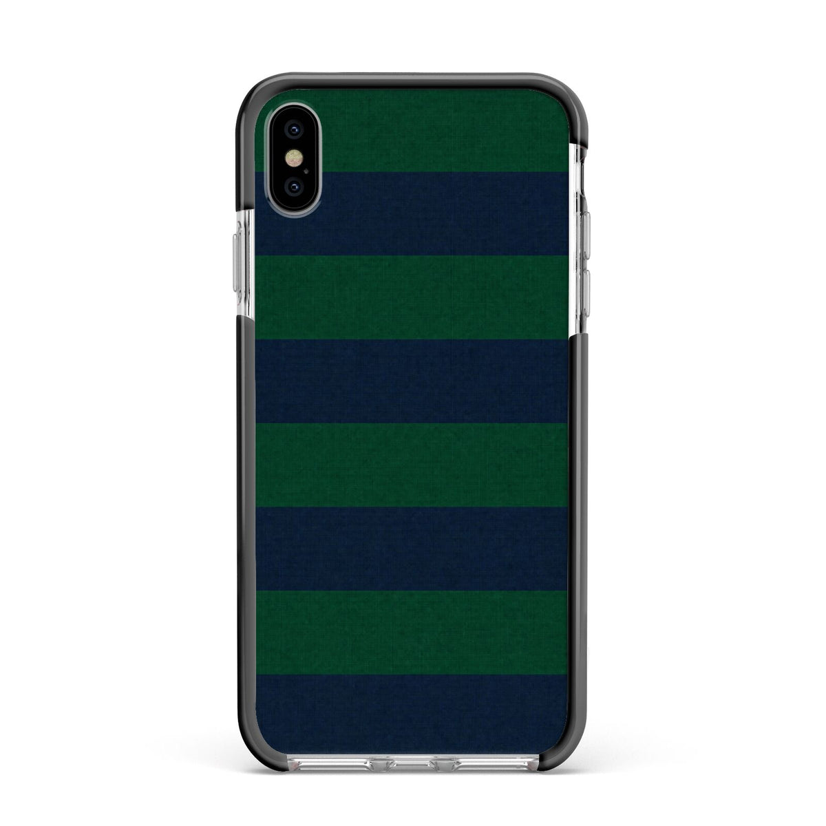 Varsity Rugby Stripe Apple iPhone Xs Max Impact Case Black Edge on Silver Phone