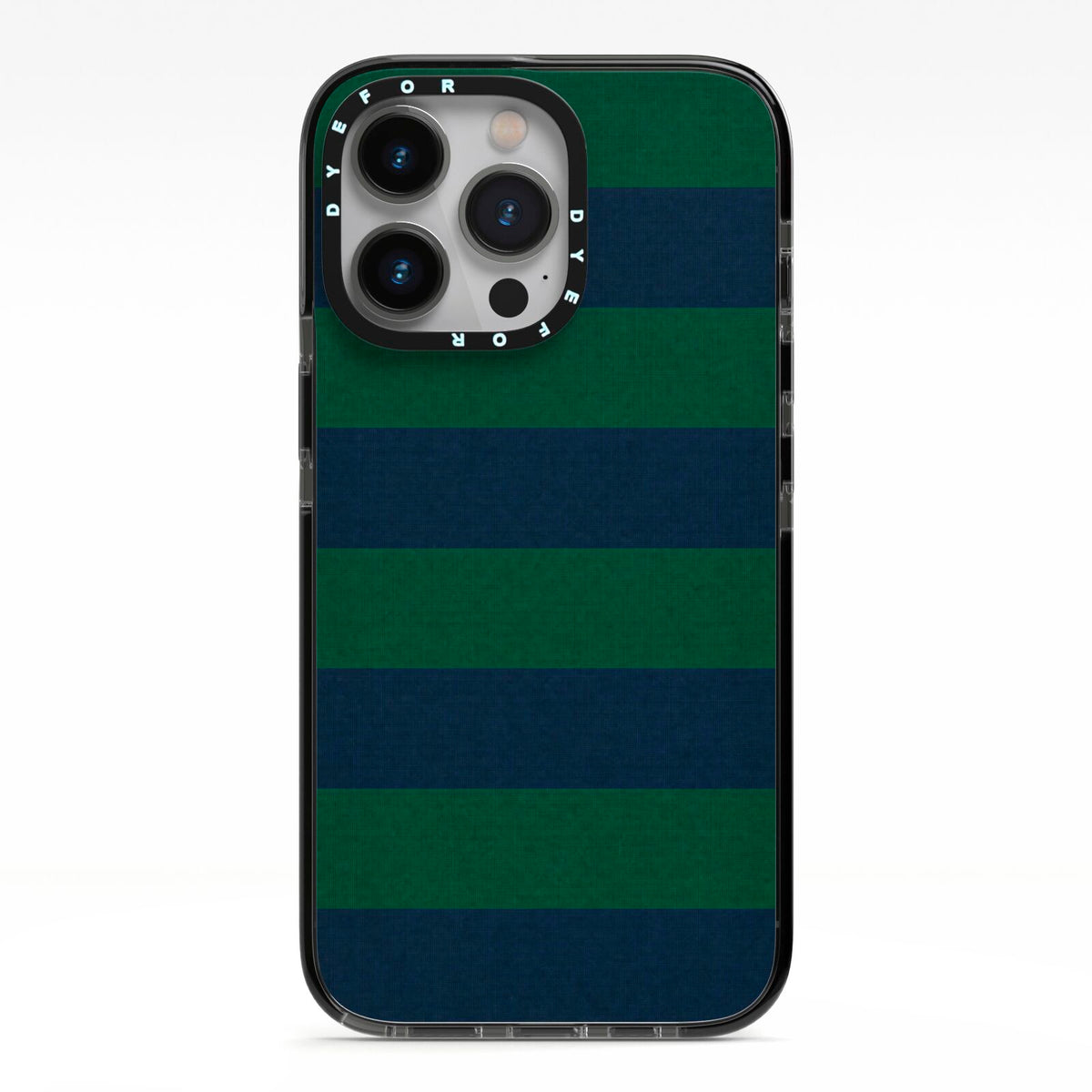 Varsity Rugby Stripe iPhone 13 Pro Black Impact Case on Silver phone