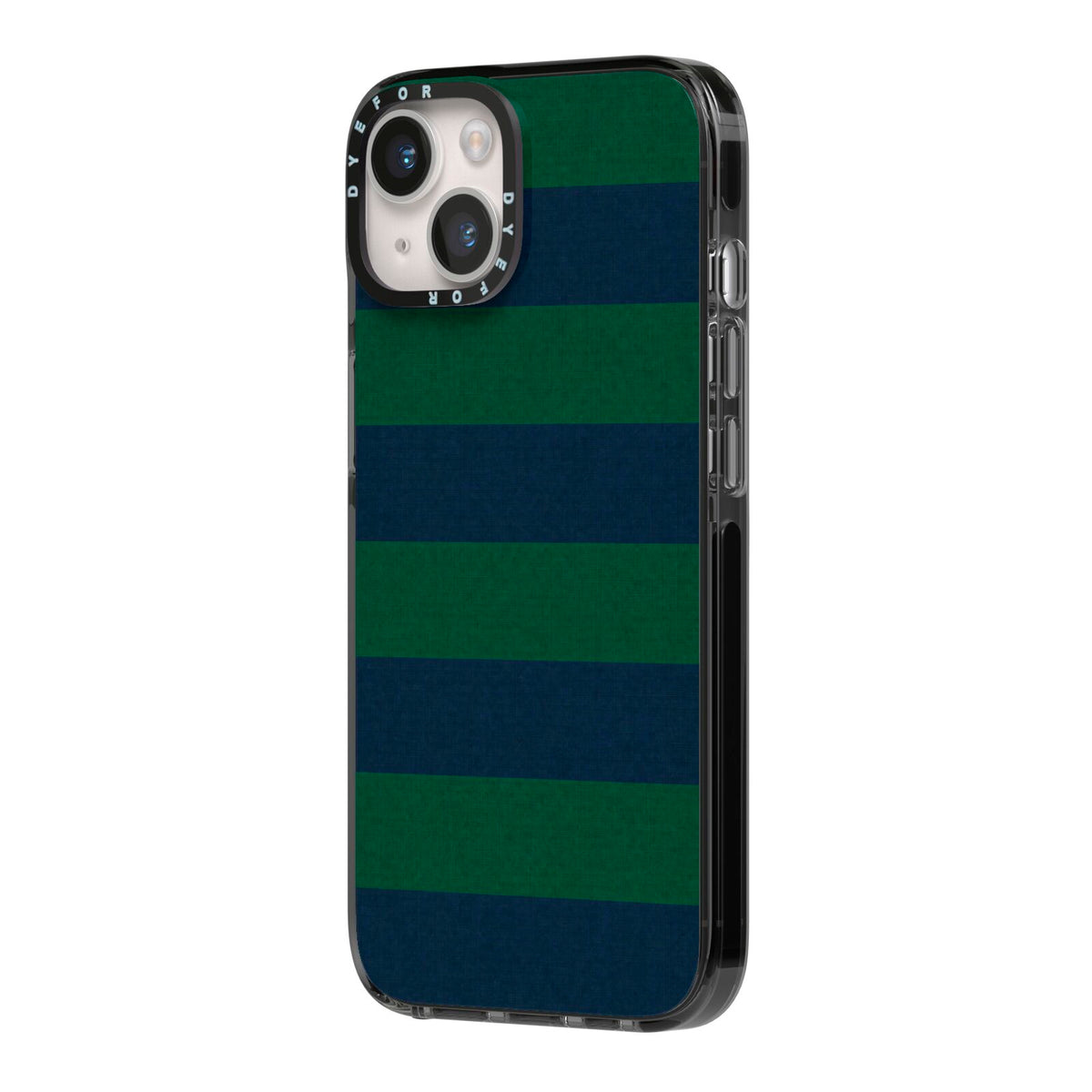 Varsity Rugby Stripe iPhone 14 Black Impact Case Side Angle on Silver phone