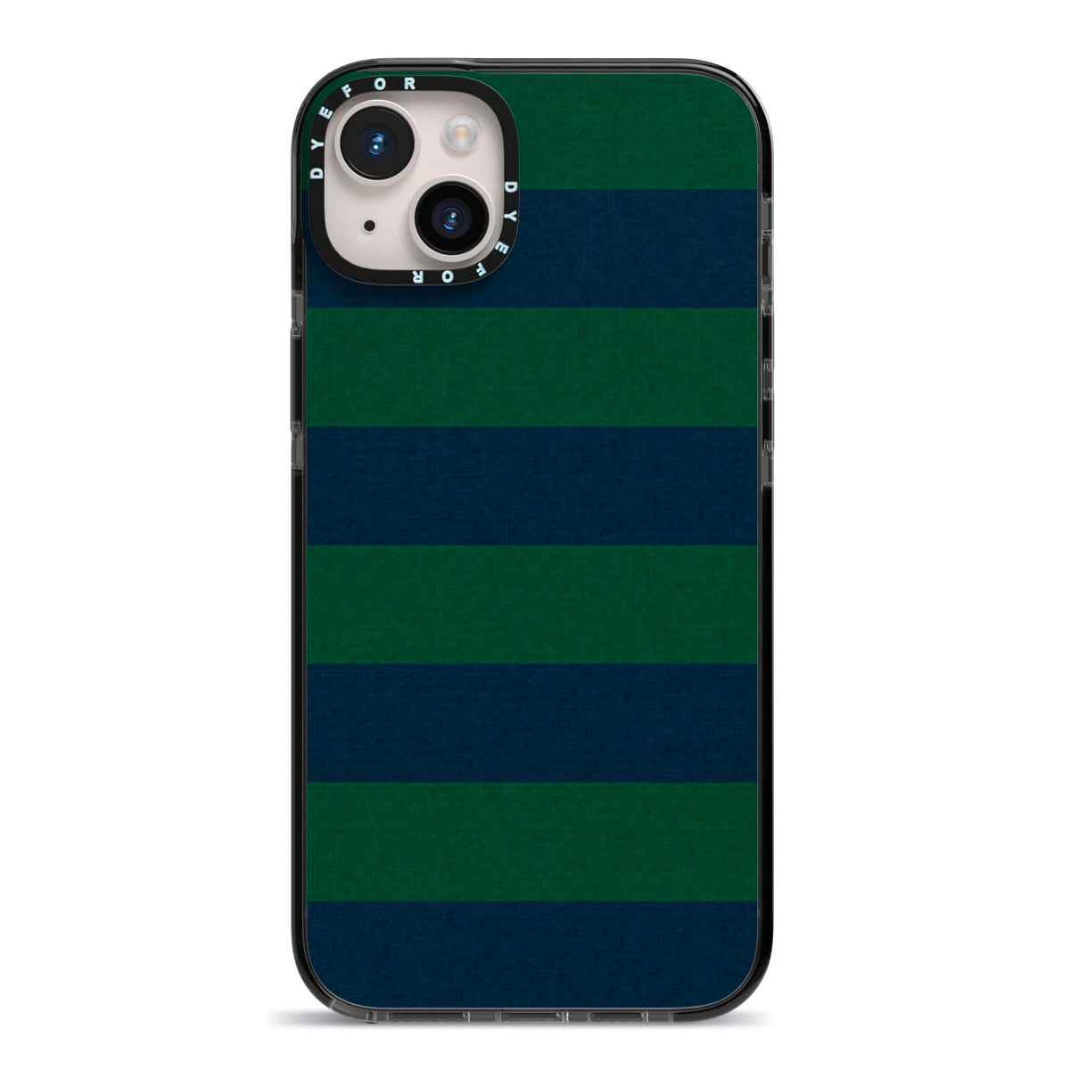 Varsity Rugby Stripe iPhone 14 Plus Black Impact Case on Silver phone