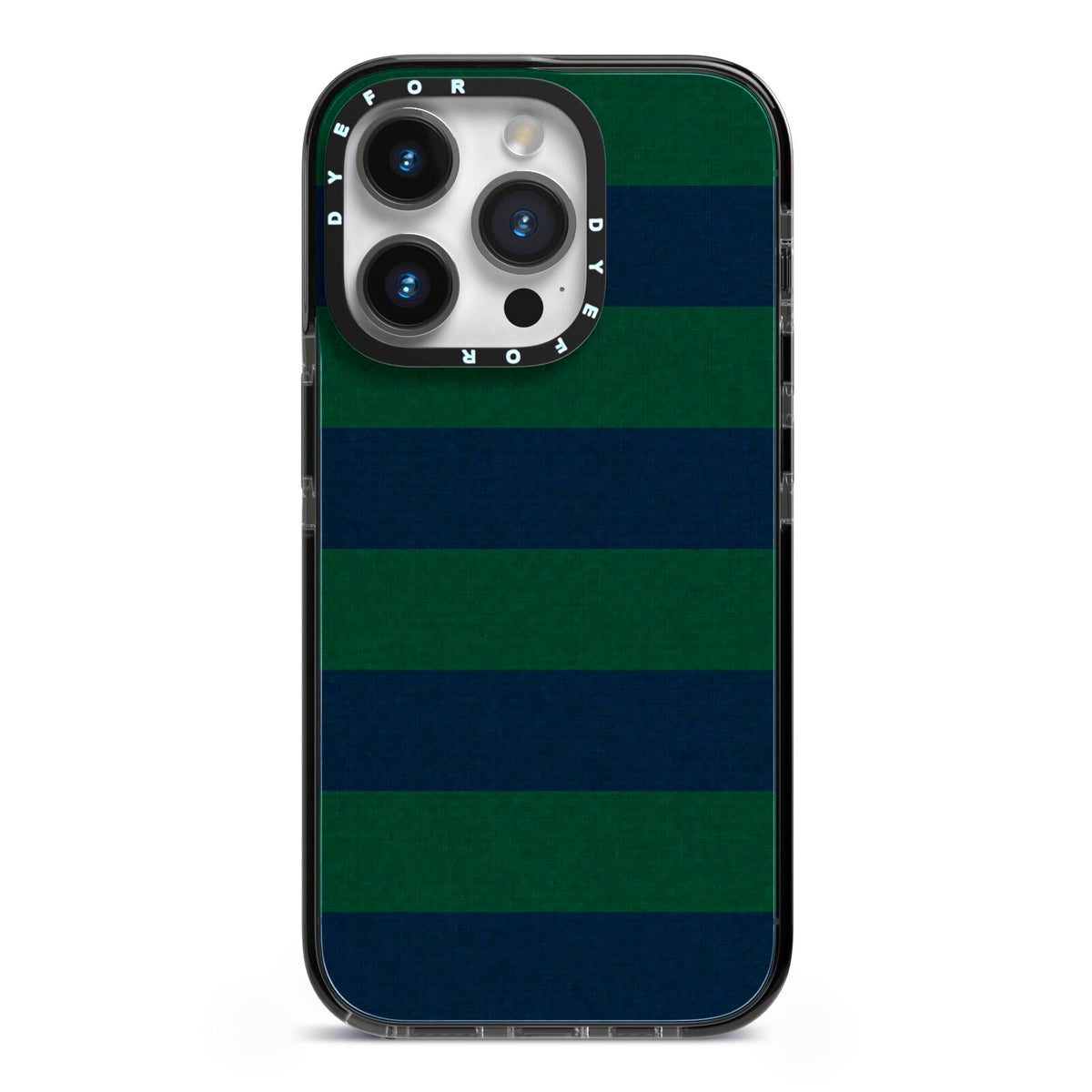 Varsity Rugby Stripe iPhone 14 Pro Black Impact Case on Silver phone