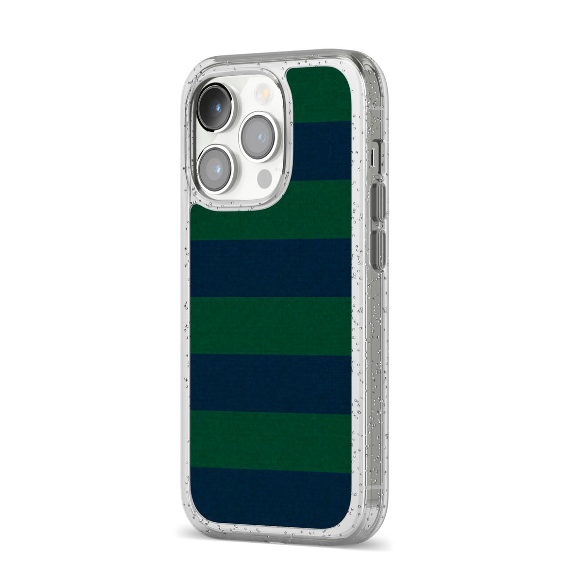 Varsity Rugby Stripe iPhone 14 Pro Glitter Tough Case Silver Angled Image