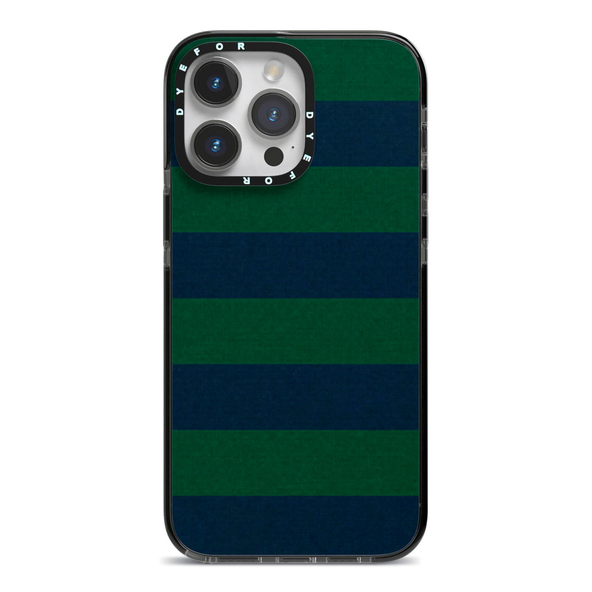 Varsity Rugby Stripe iPhone 14 Pro Max Black Impact Case on Silver phone