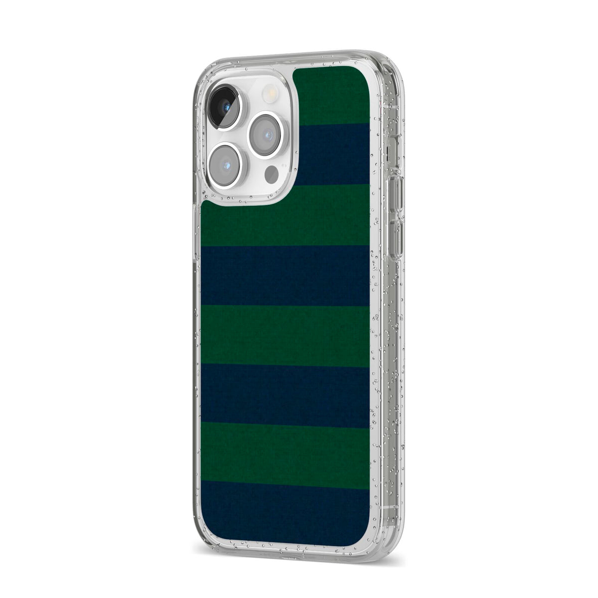 Varsity Rugby Stripe iPhone 14 Pro Max Glitter Tough Case Silver Angled Image