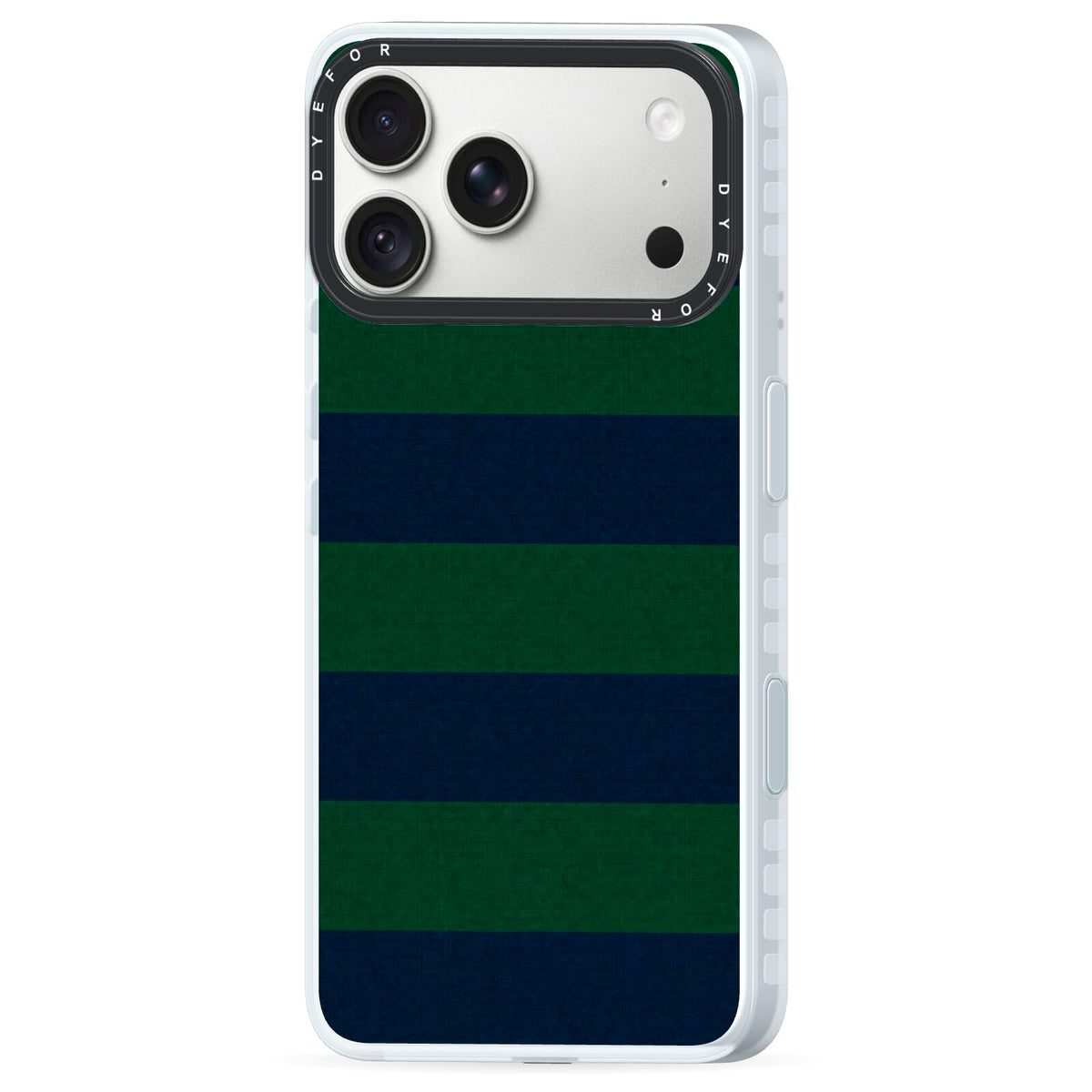 Varsity Rugby Stripe iPhone 18 Pro Black Impact Pre order Case Side Angle on Silver phone